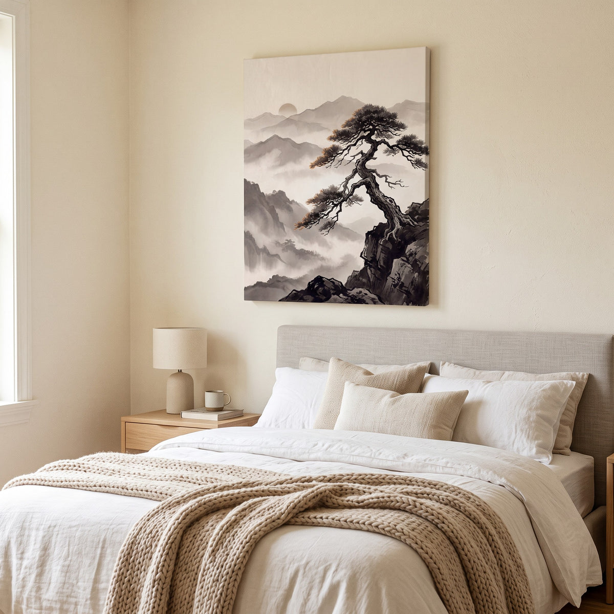 Pine Tree Mist Print, Japanese Zen Ink Painting Print, Wabi Sabi Decor, Gift