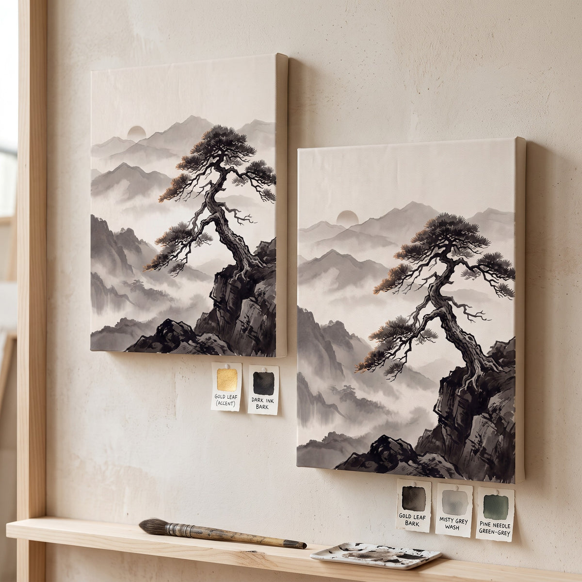 Pine Tree Mist Print, Japanese Zen Ink Painting Print, Wabi Sabi Decor, Gift