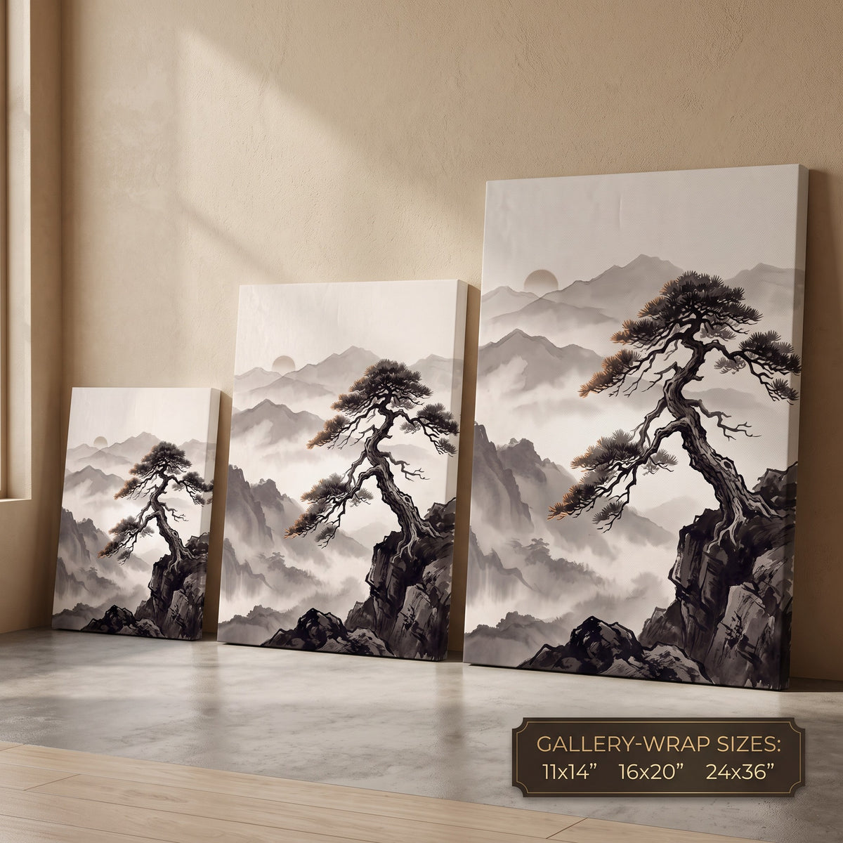 Pine Tree Mist Print, Japanese Zen Ink Painting Print, Wabi Sabi Decor, Gift