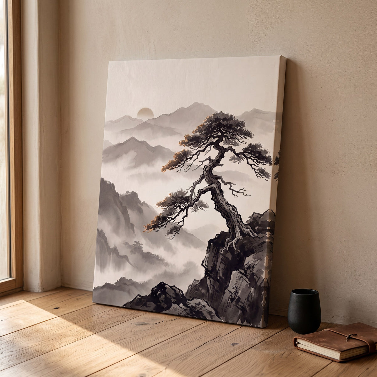 Pine Tree Mist Print, Japanese Zen Ink Painting Print, Wabi Sabi Decor, Gift