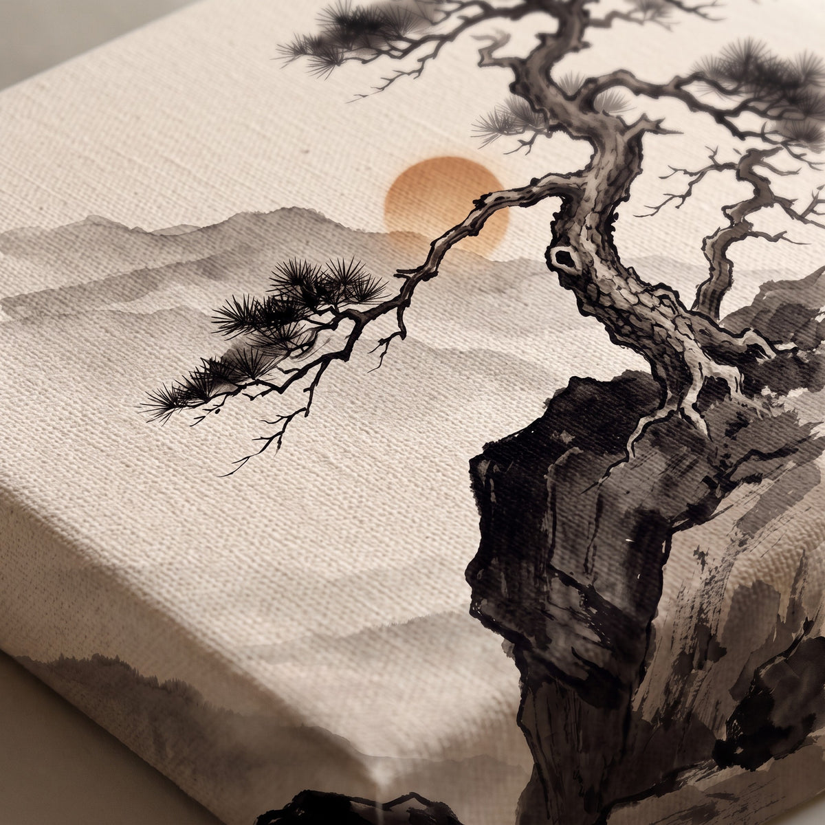 Sumi Ink Pine, Japanese Zen Ink Painting Print, Wabi Sabi Decor, Gift