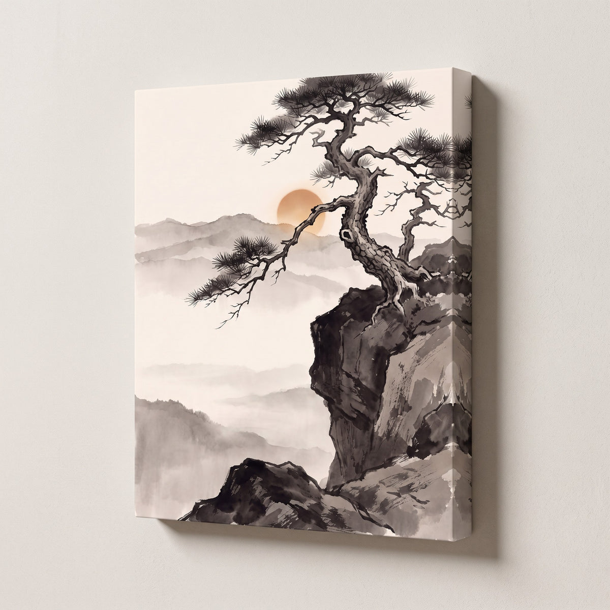 Sumi Ink Pine, Japanese Zen Ink Painting Print, Wabi Sabi Decor, Gift