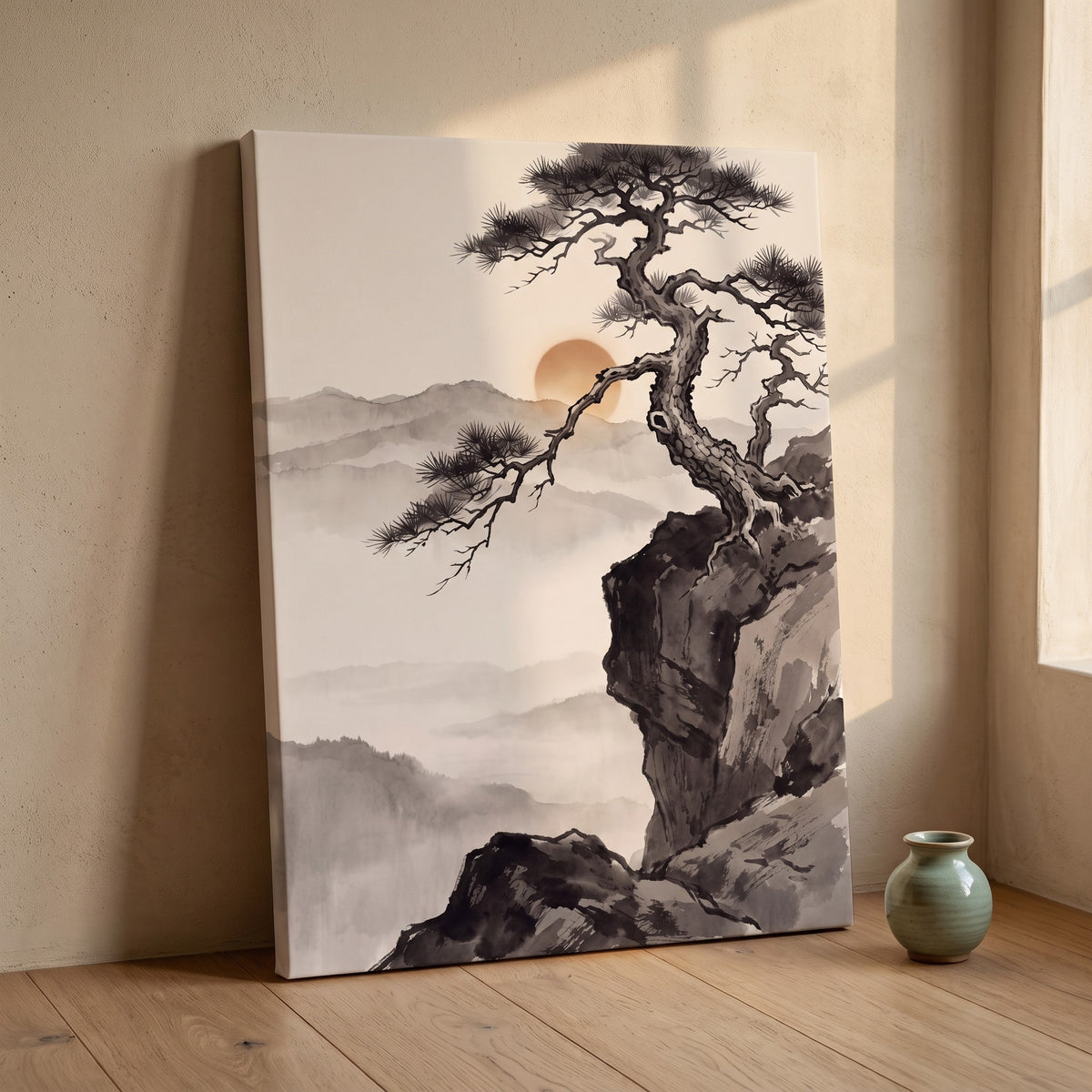 Sumi Ink Pine, Japanese Zen Ink Painting Print, Wabi Sabi Decor, Gift