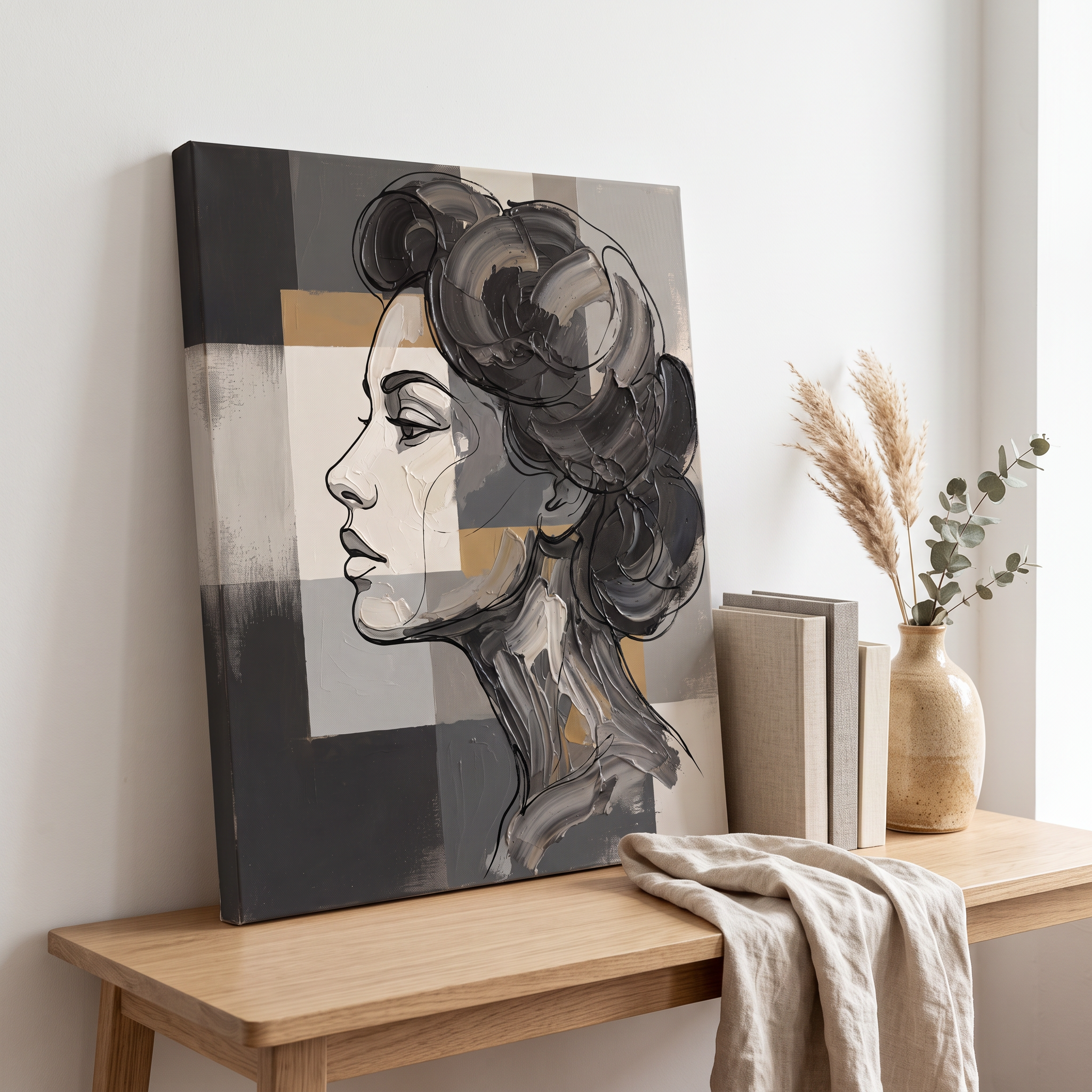Abstract Face Line Art Minimalist Canvas, One Line Portrait Print, Scandinavian Living Room Decor, Gift