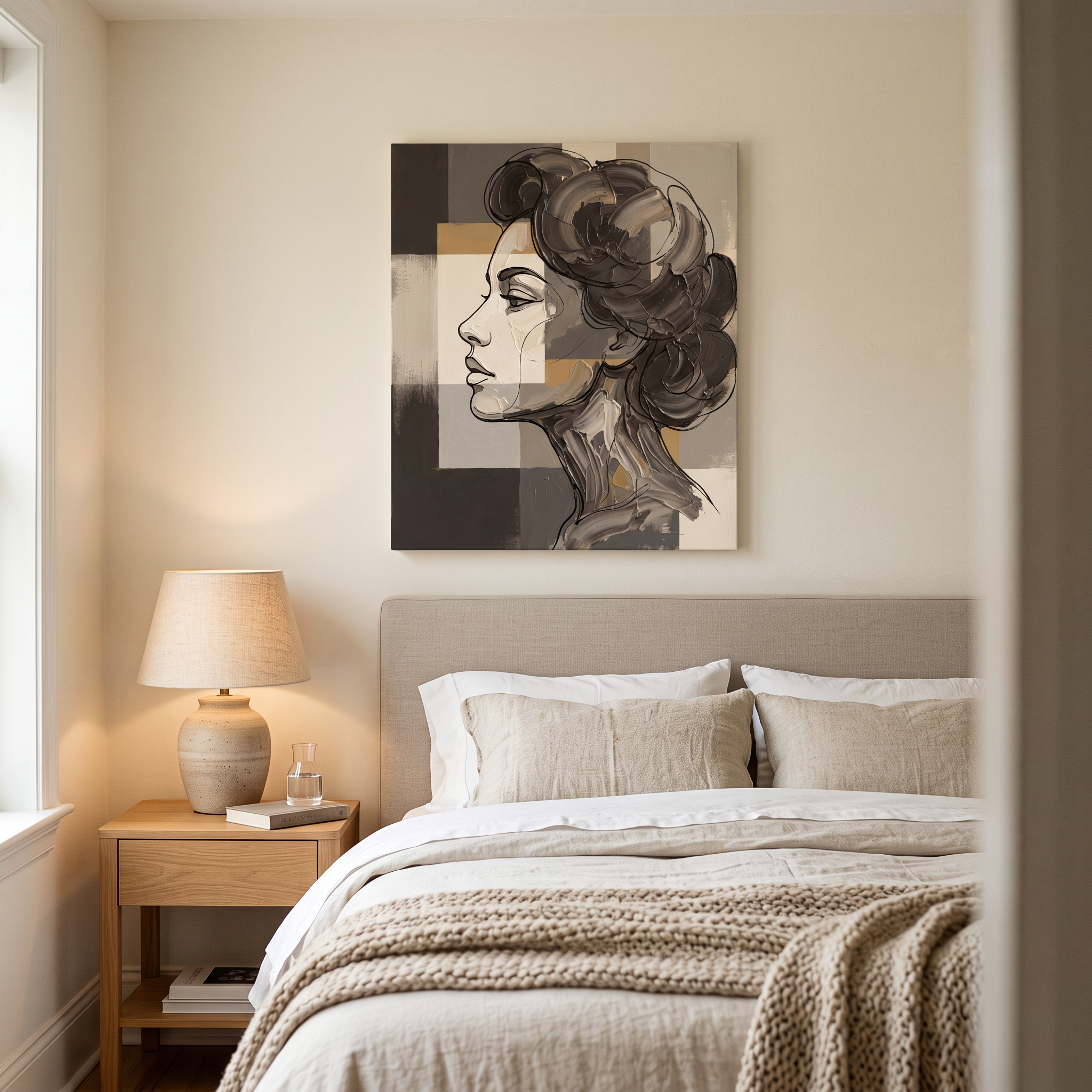 Abstract Face Line Art Minimalist Canvas, One Line Portrait Print, Scandinavian Living Room Decor, Gift