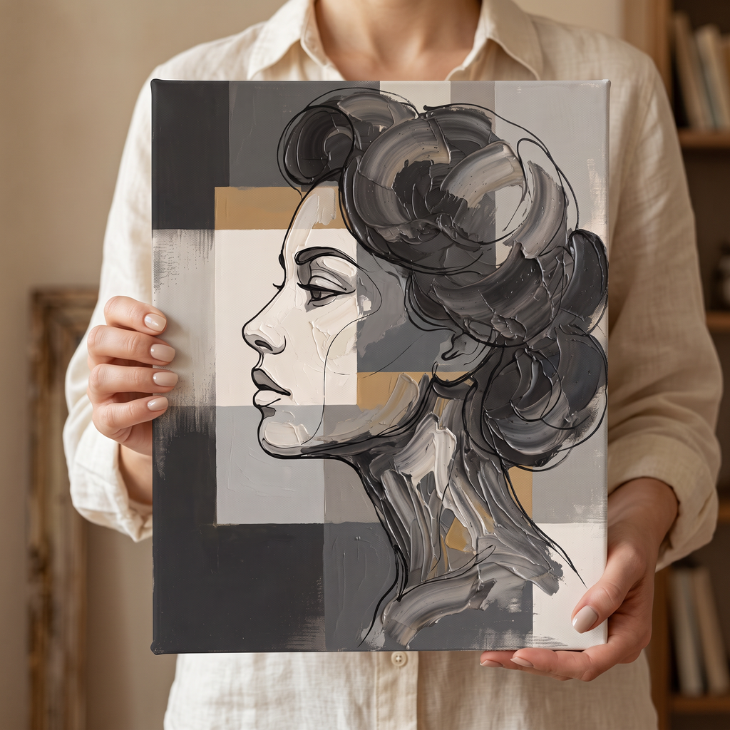 Abstract Face Line Art Minimalist Canvas, One Line Portrait Print, Scandinavian Living Room Decor, Gift