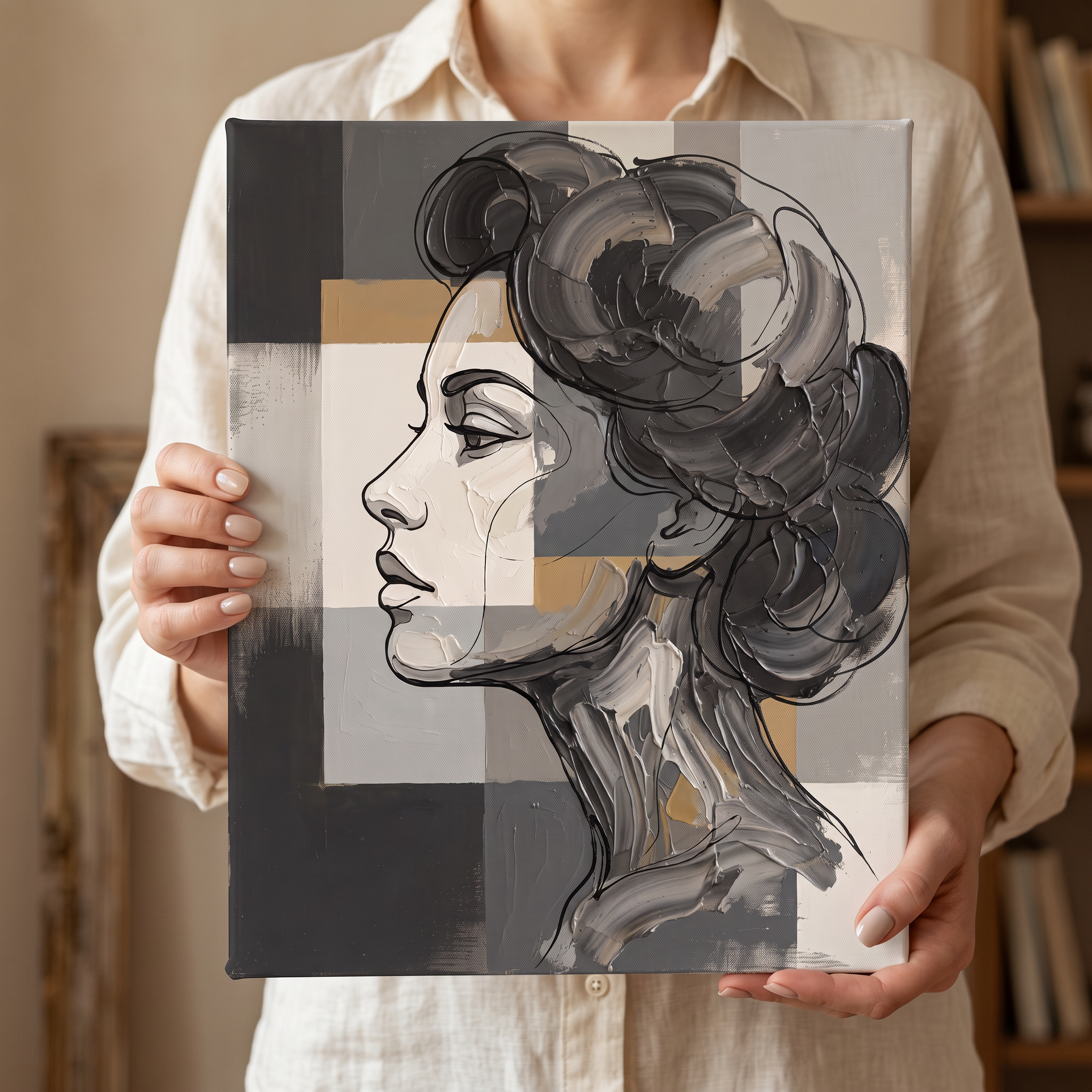 Abstract Face Line Art Minimalist Canvas, One Line Portrait Print, Scandinavian Living Room Decor, Gift