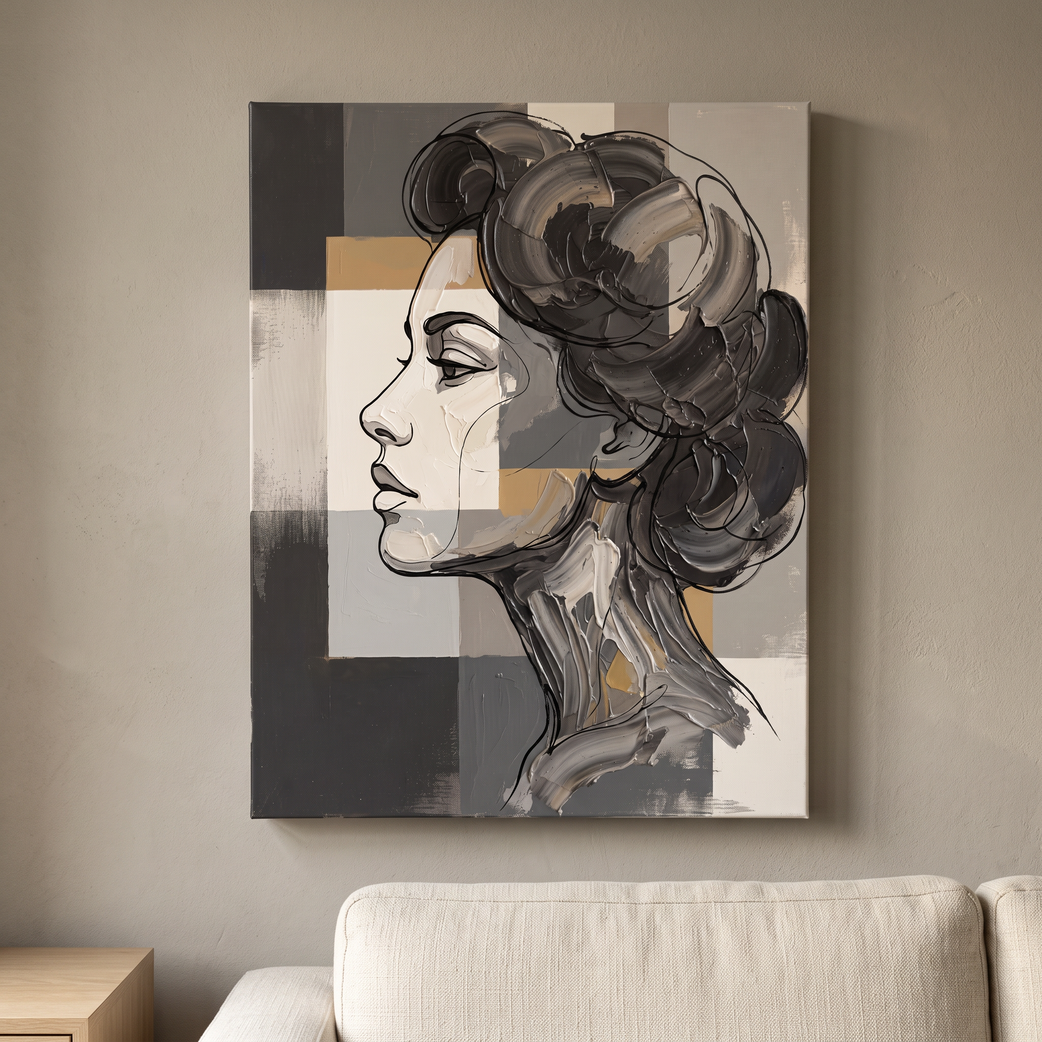 Abstract Face Line Art Minimalist Canvas, One Line Portrait Print, Scandinavian Living Room Decor, Gift