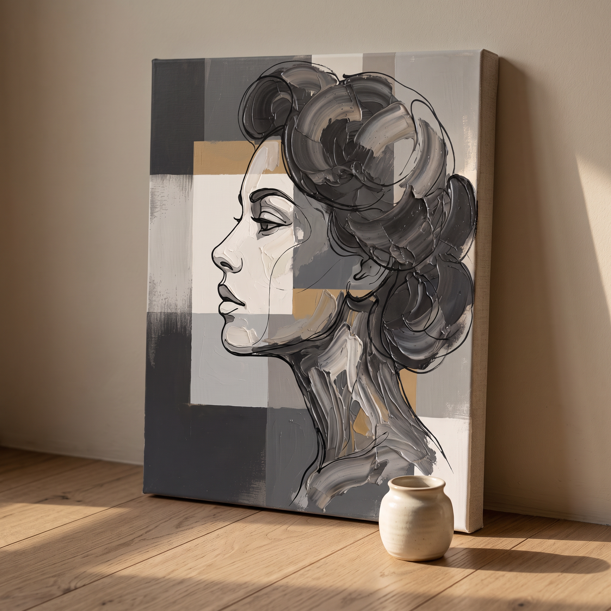 Abstract Face Line Art Minimalist Canvas, One Line Portrait Print, Scandinavian Living Room Decor, Gift