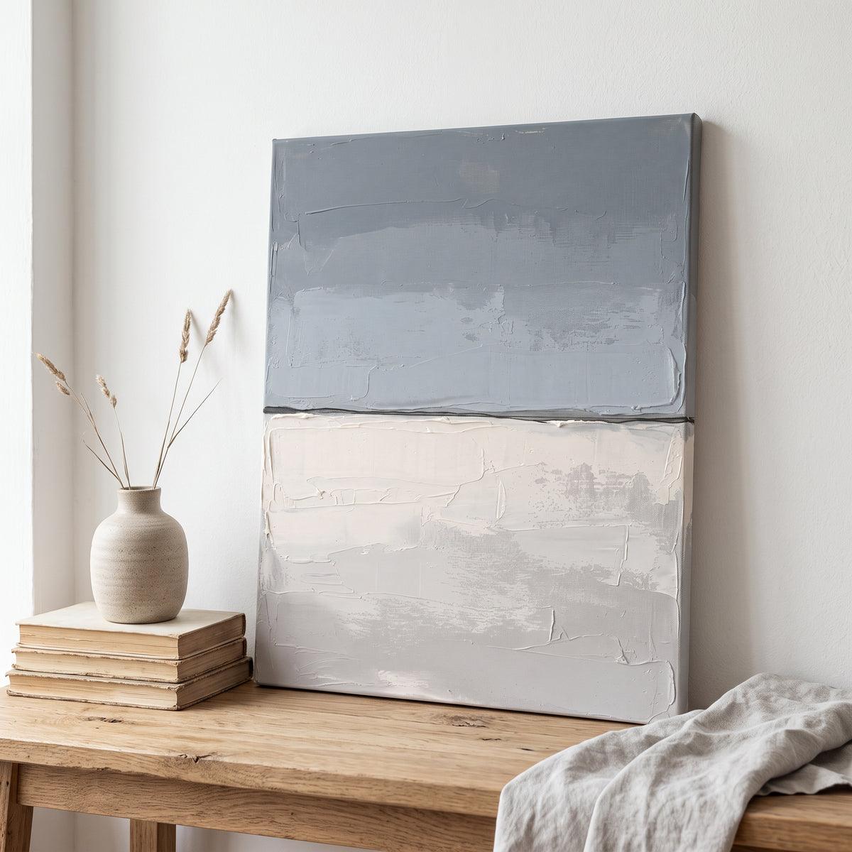 Calm Horizon Line Minimalist Wall Art — bedroom wall decor, boho neutral, canvas wall art shown on a wall in a styled interior, view C10 (minimalist line art) |