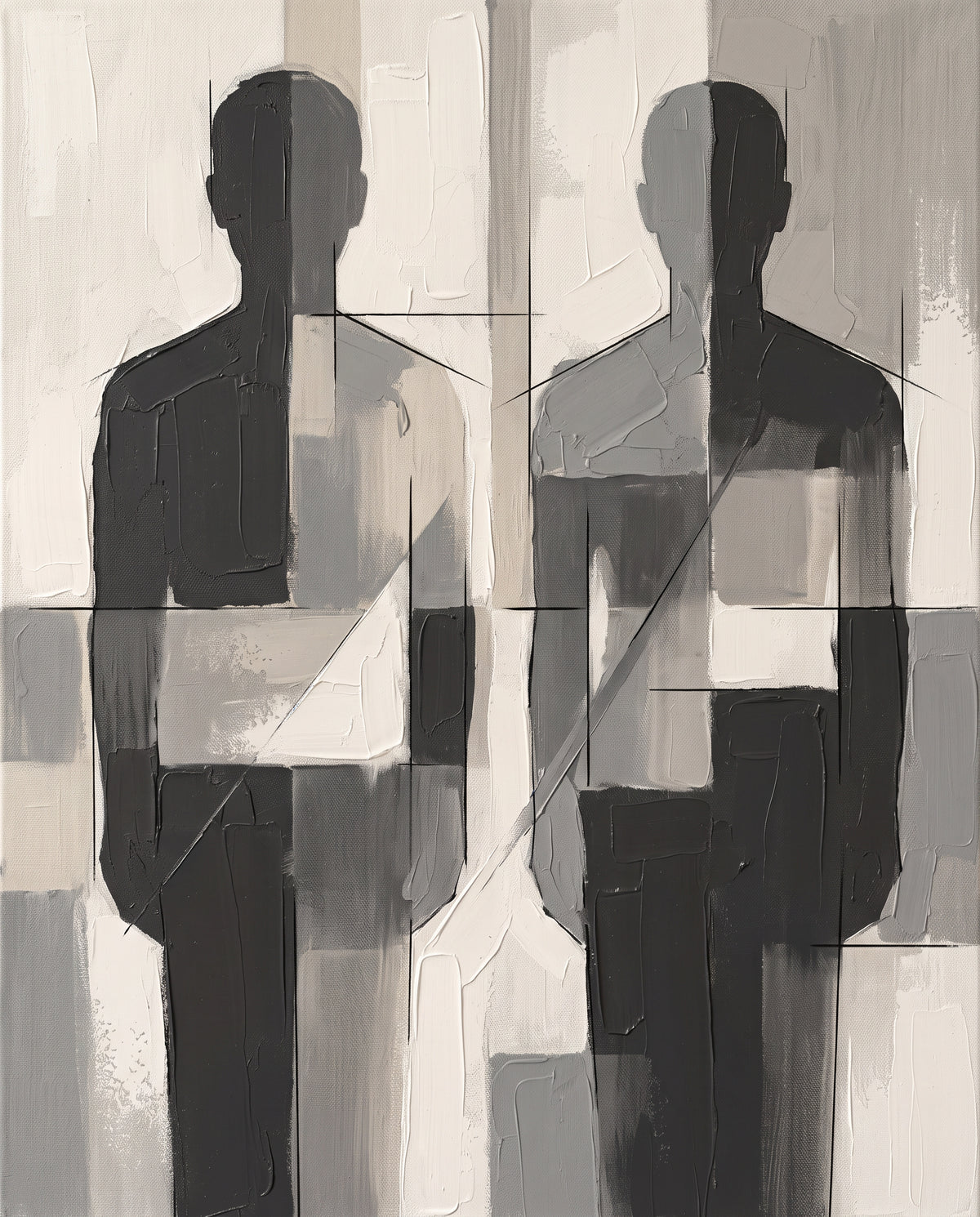 Two Abstract Figures Minimalist Wall Art — bedroom wall decor, boho neutral, full artwork view, minimalist line art canvas wall art print | BloomWorld Art