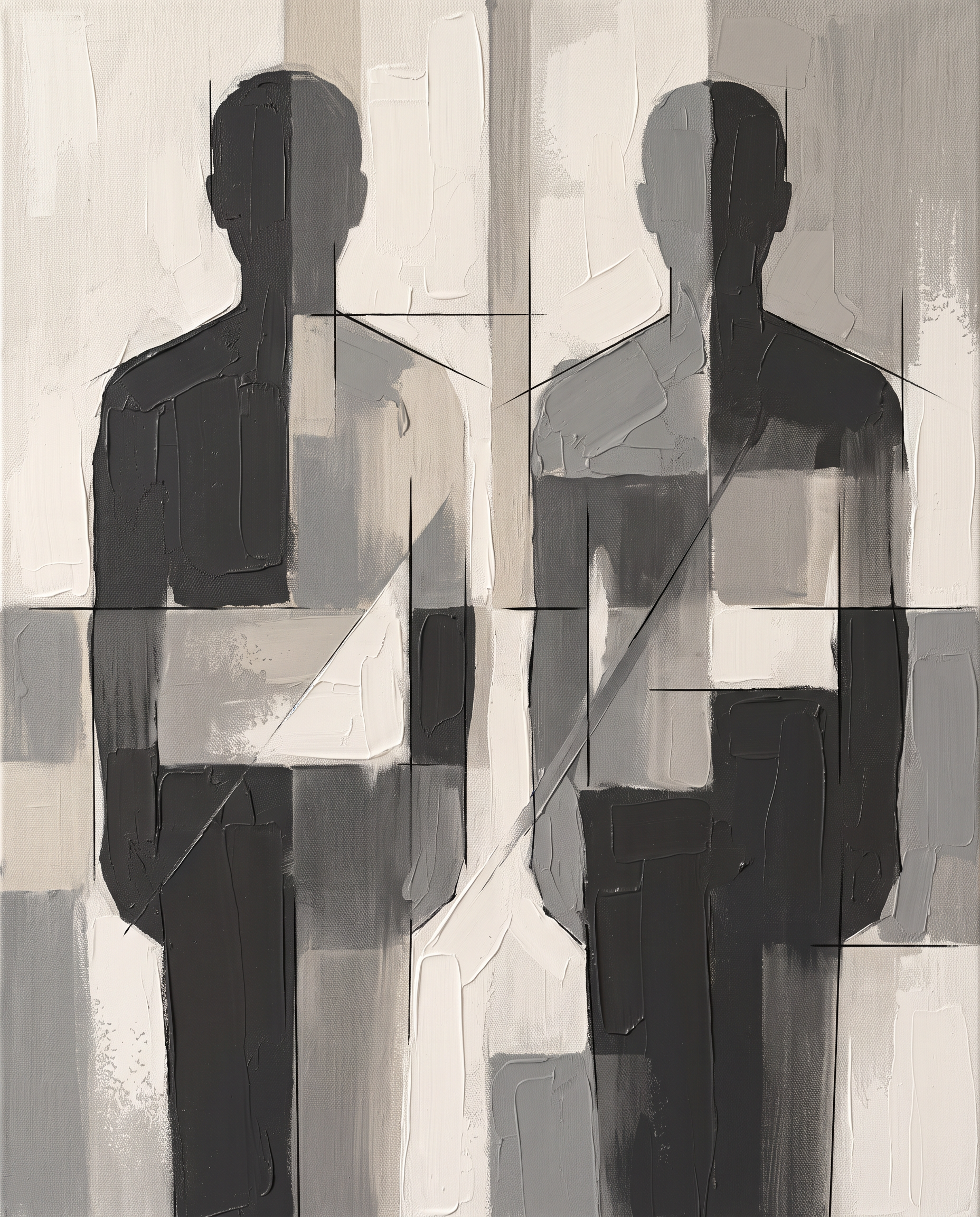 Two Abstract Figures Minimalist Wall Art, Nordic Line Art Canvas, Modern Couple Decor, Gift