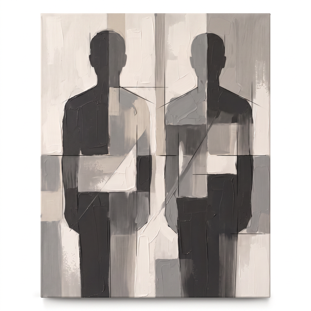 Two Abstract Figures Minimalist Wall Art, Nordic Line Art Canvas, Modern Couple Decor, Gift