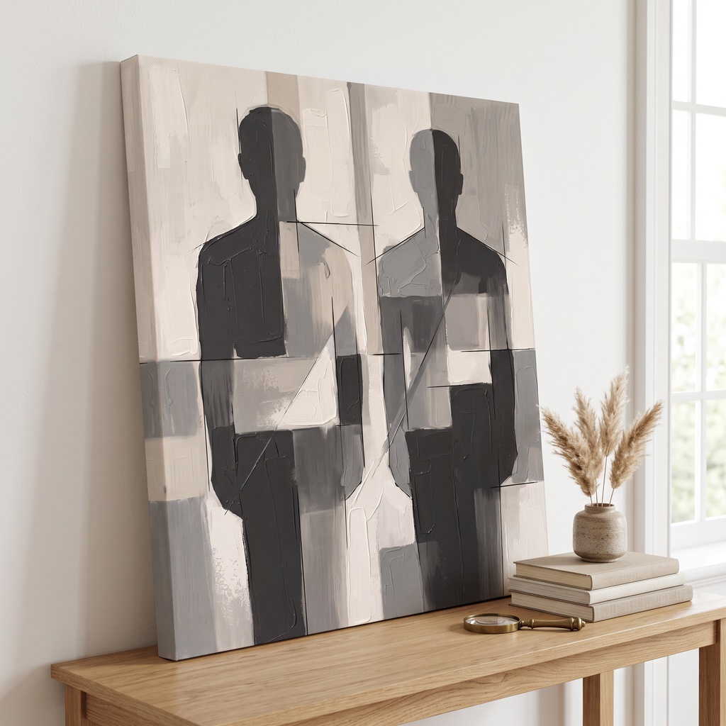 Two Abstract Figures Minimalist Wall Art, Nordic Line Art Canvas, Modern Couple Decor, Gift