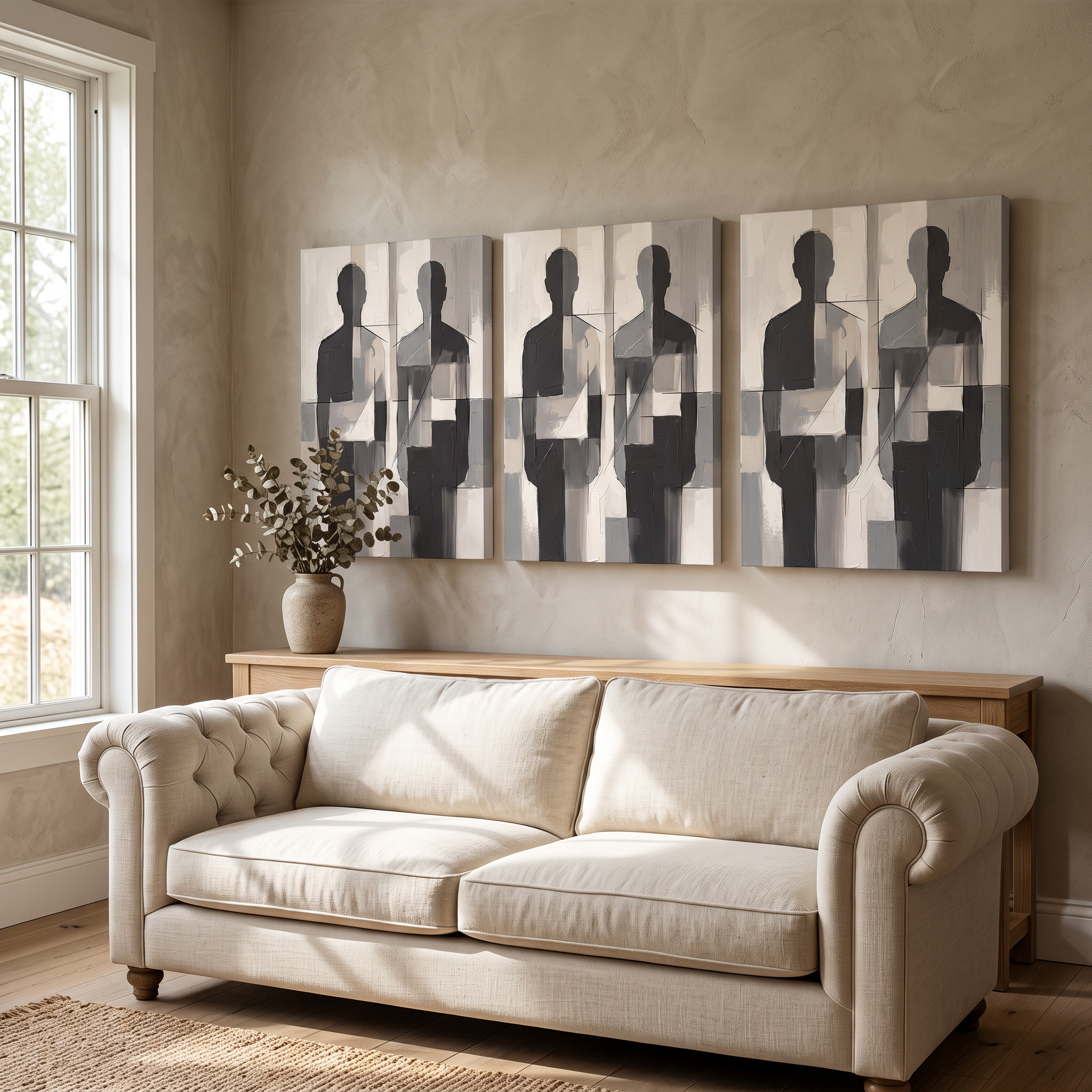 Two Abstract Figures Minimalist Wall Art, Nordic Line Art Canvas, Modern Couple Decor, Gift