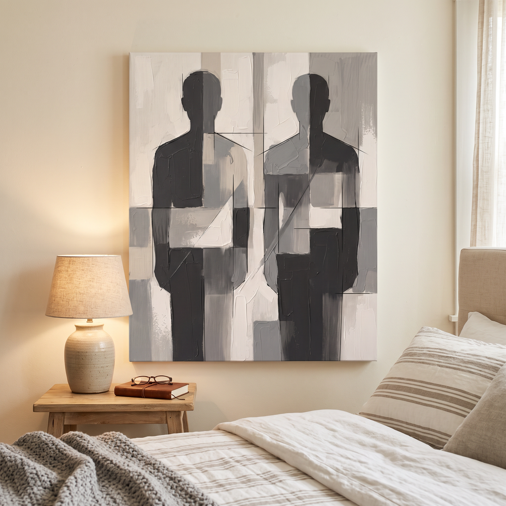 Two Abstract Figures Minimalist Wall Art, Nordic Line Art Canvas, Modern Couple Decor, Gift