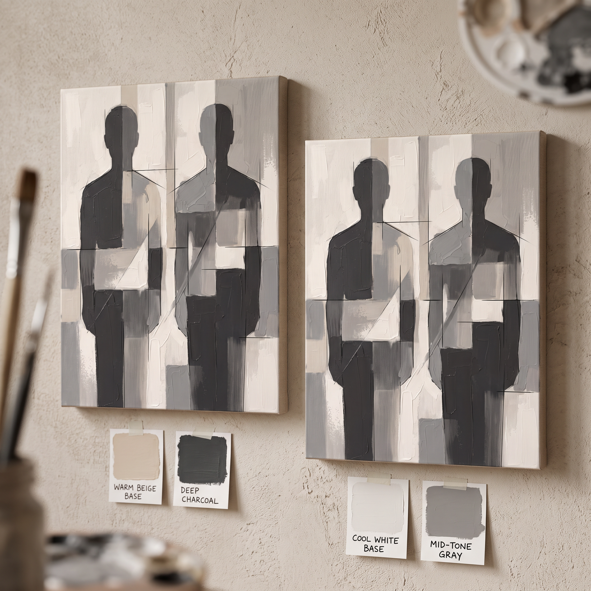 Two Abstract Figures Minimalist Wall Art, Nordic Line Art Canvas, Modern Couple Decor, Gift