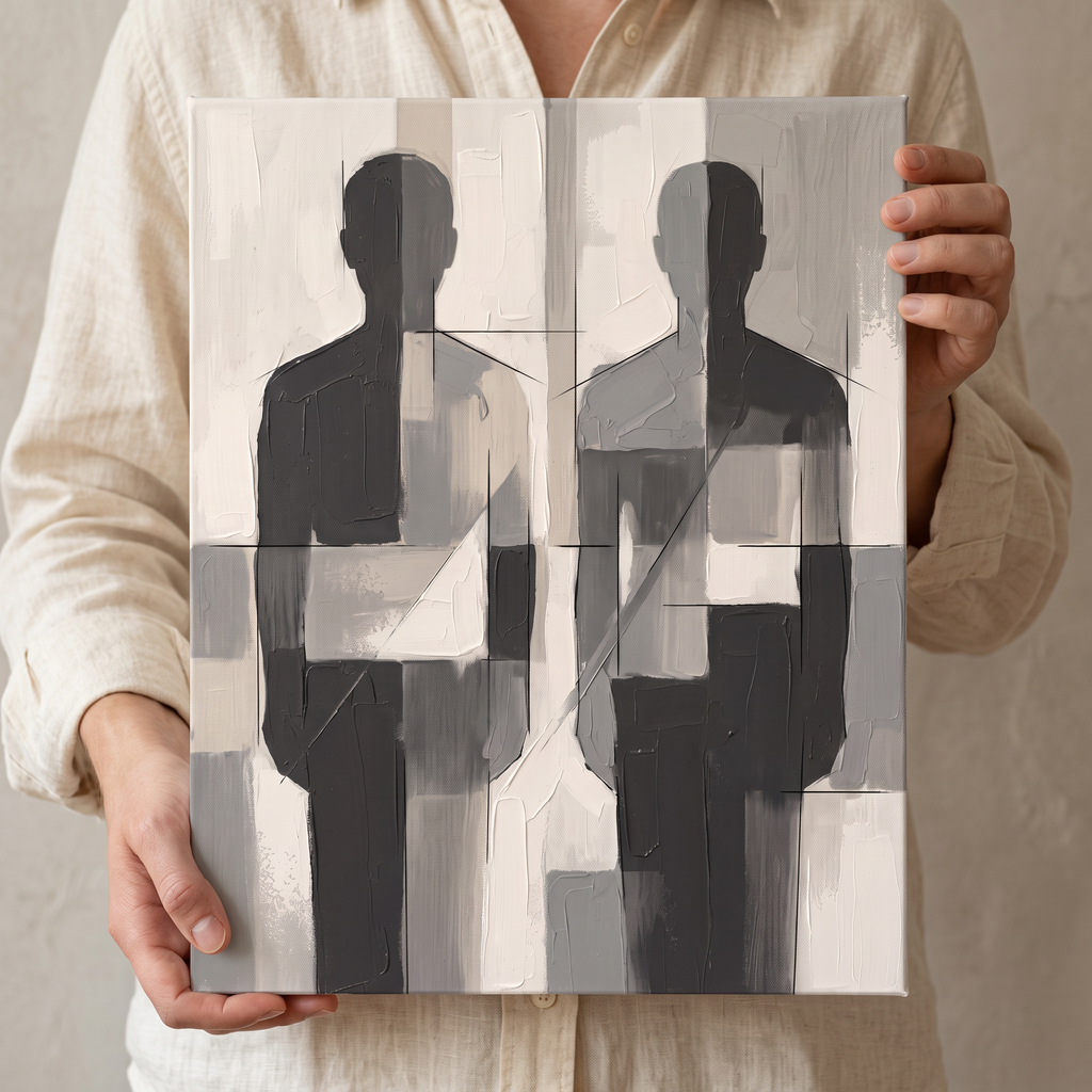 Two Abstract Figures Minimalist Wall Art, Nordic Line Art Canvas, Modern Couple Decor, Gift
