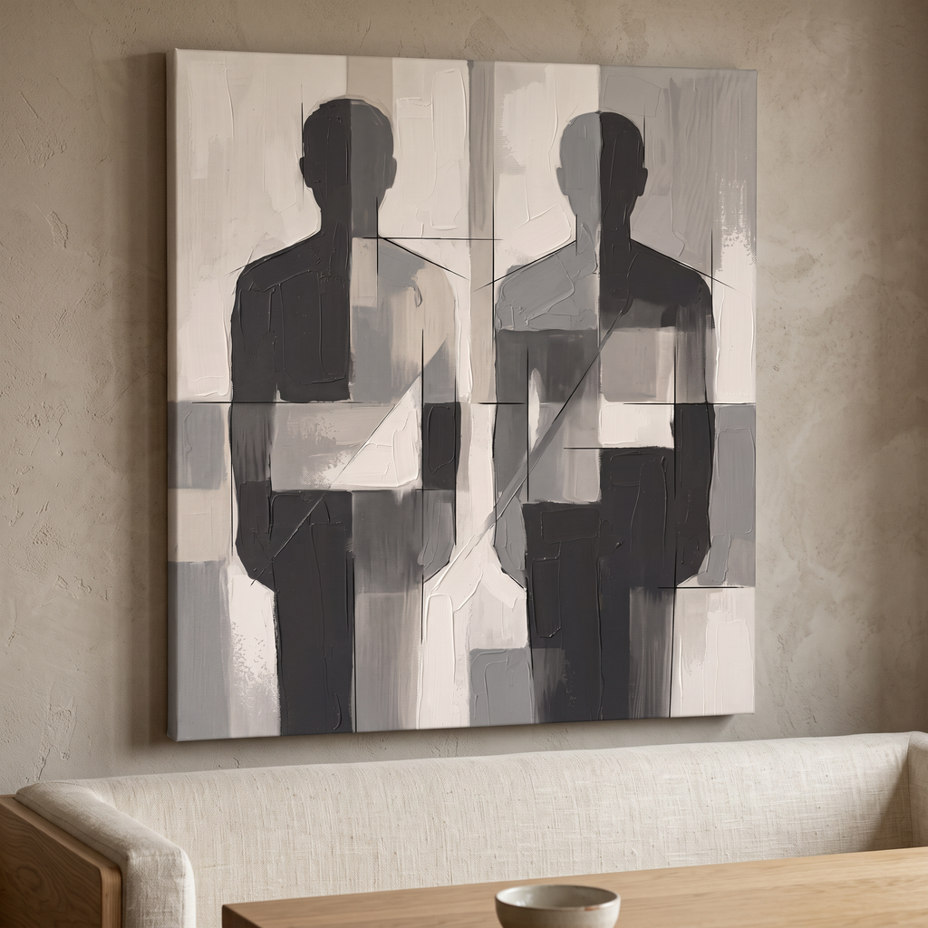 Two Abstract Figures Minimalist Wall Art, Nordic Line Art Canvas, Modern Couple Decor, Gift