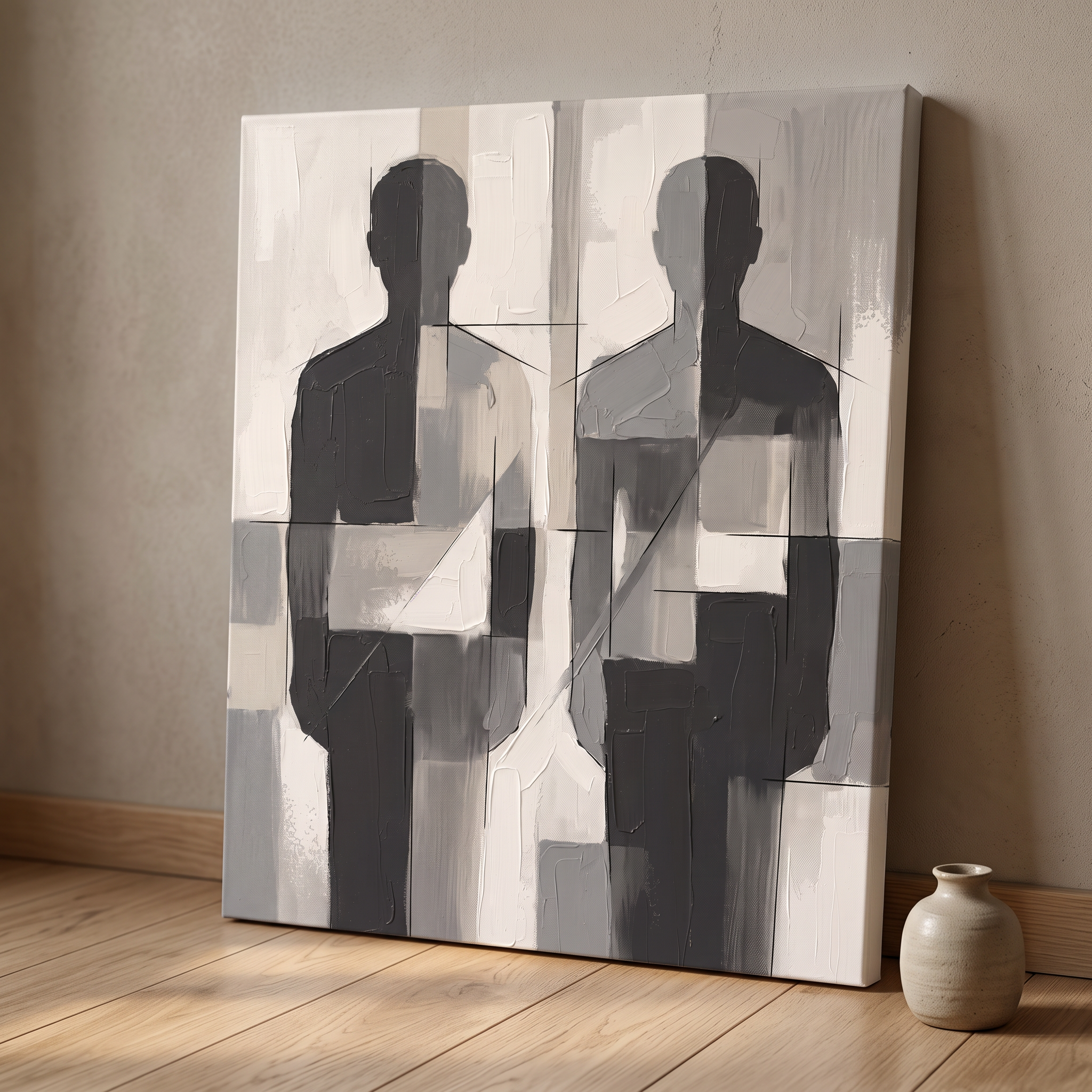 Two Abstract Figures Minimalist Wall Art, Nordic Line Art Canvas, Modern Couple Decor, Gift