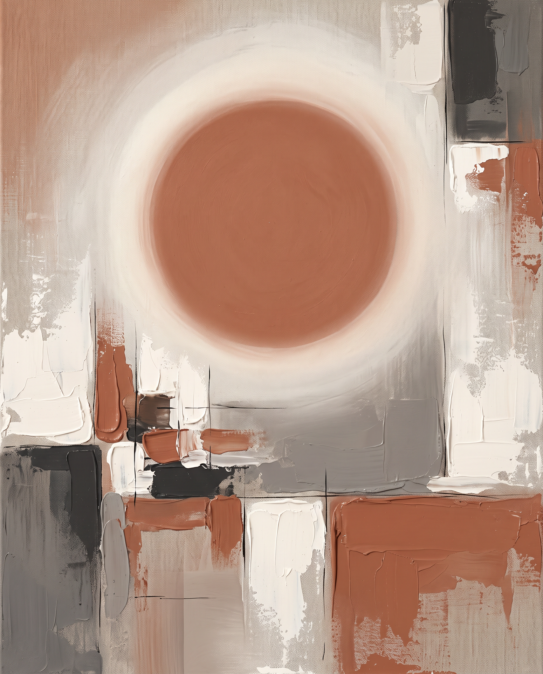 Minimal Sun Circle Wall Art, Scandinavian Abstract Canvas, Warm Neutral Living Room Decor, Gift