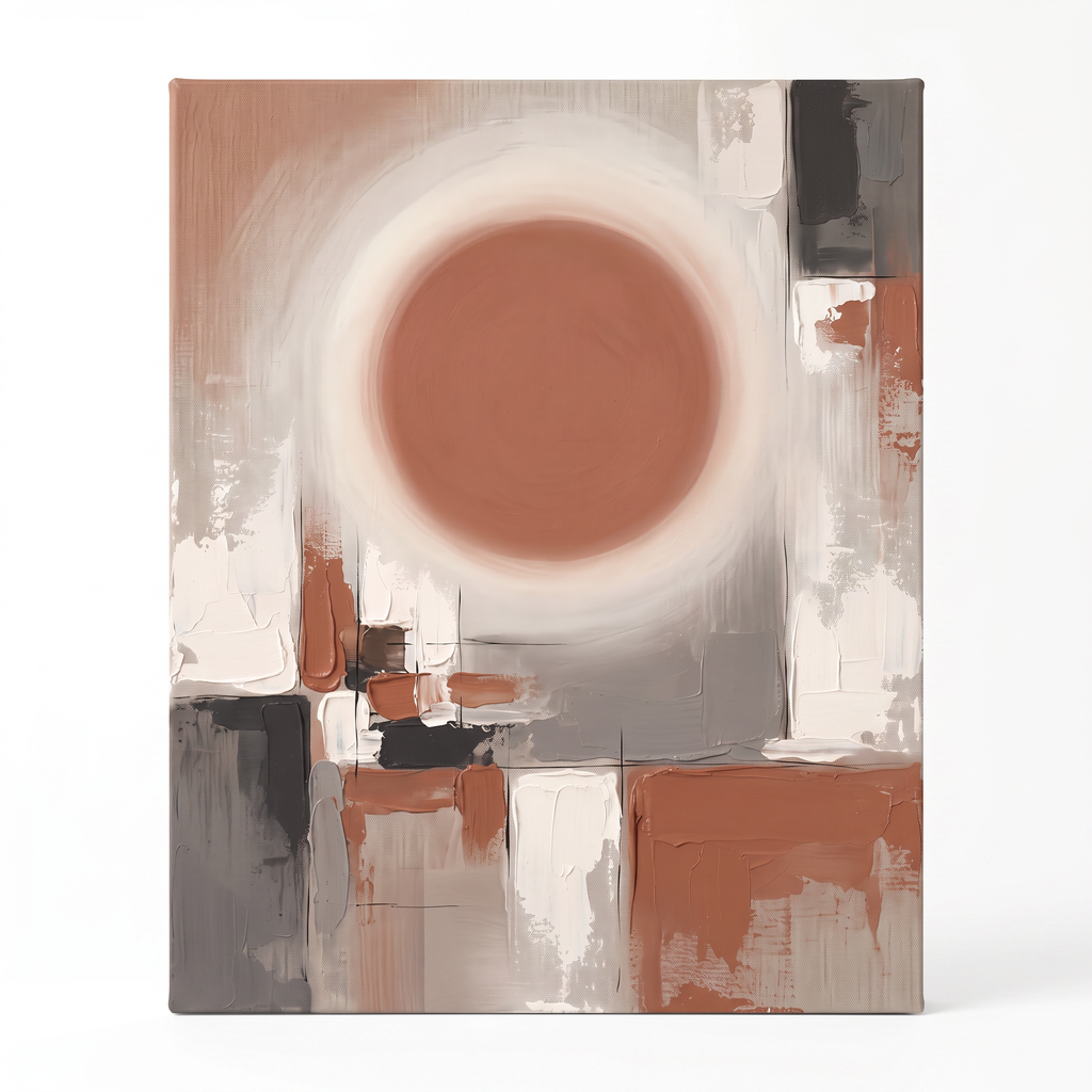 Minimal Sun Circle Wall Art, Scandinavian Abstract Canvas, Warm Neutral Living Room Decor, Gift