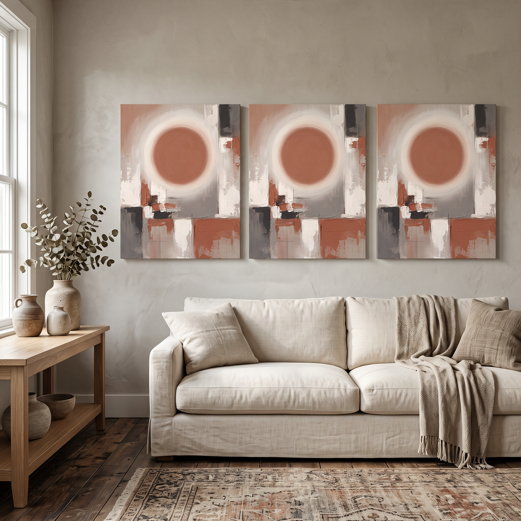 Minimal Sun Circle Wall Art, Scandinavian Abstract Canvas, Warm Neutral Living Room Decor, Gift