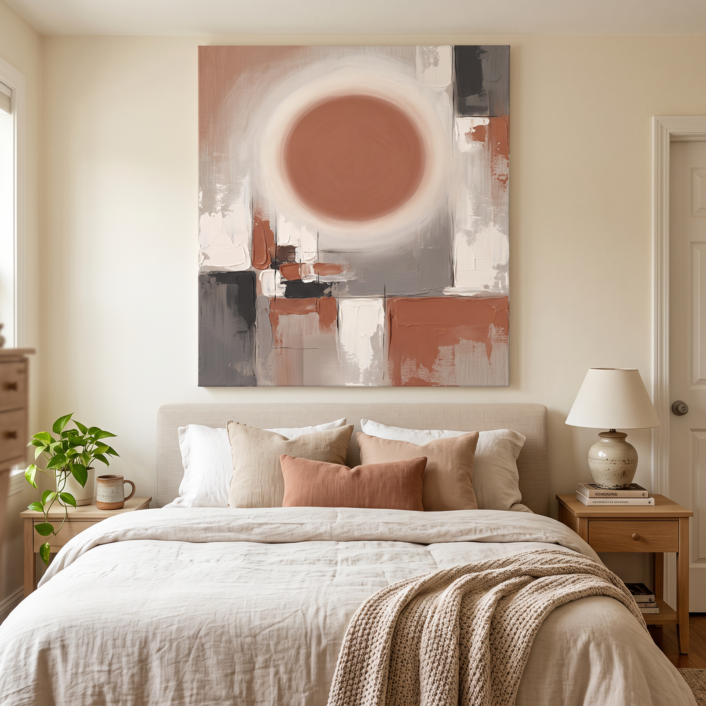Minimal Sun Circle Wall Art, Scandinavian Abstract Canvas, Warm Neutral Living Room Decor, Gift
