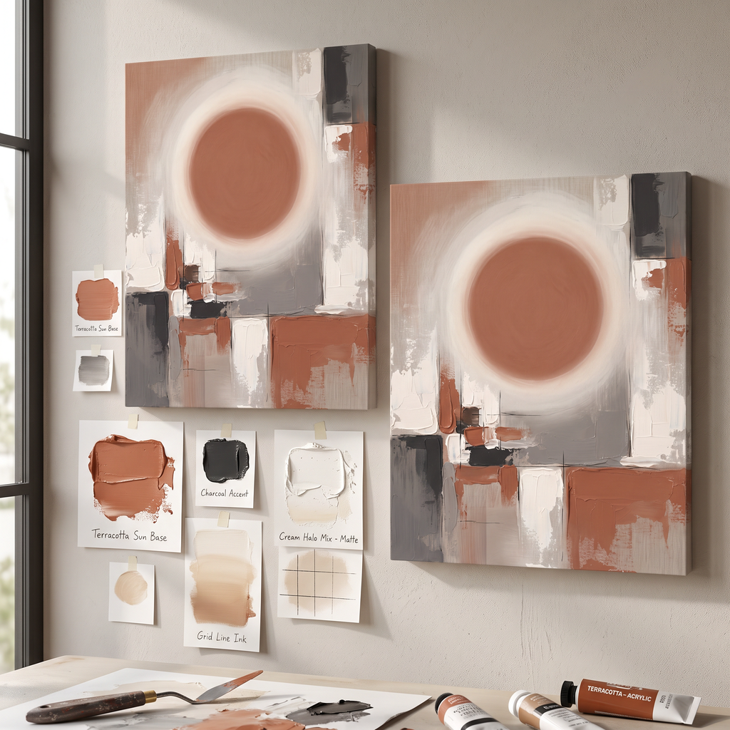 Minimal Sun Circle Wall Art, Scandinavian Abstract Canvas, Warm Neutral Living Room Decor, Gift