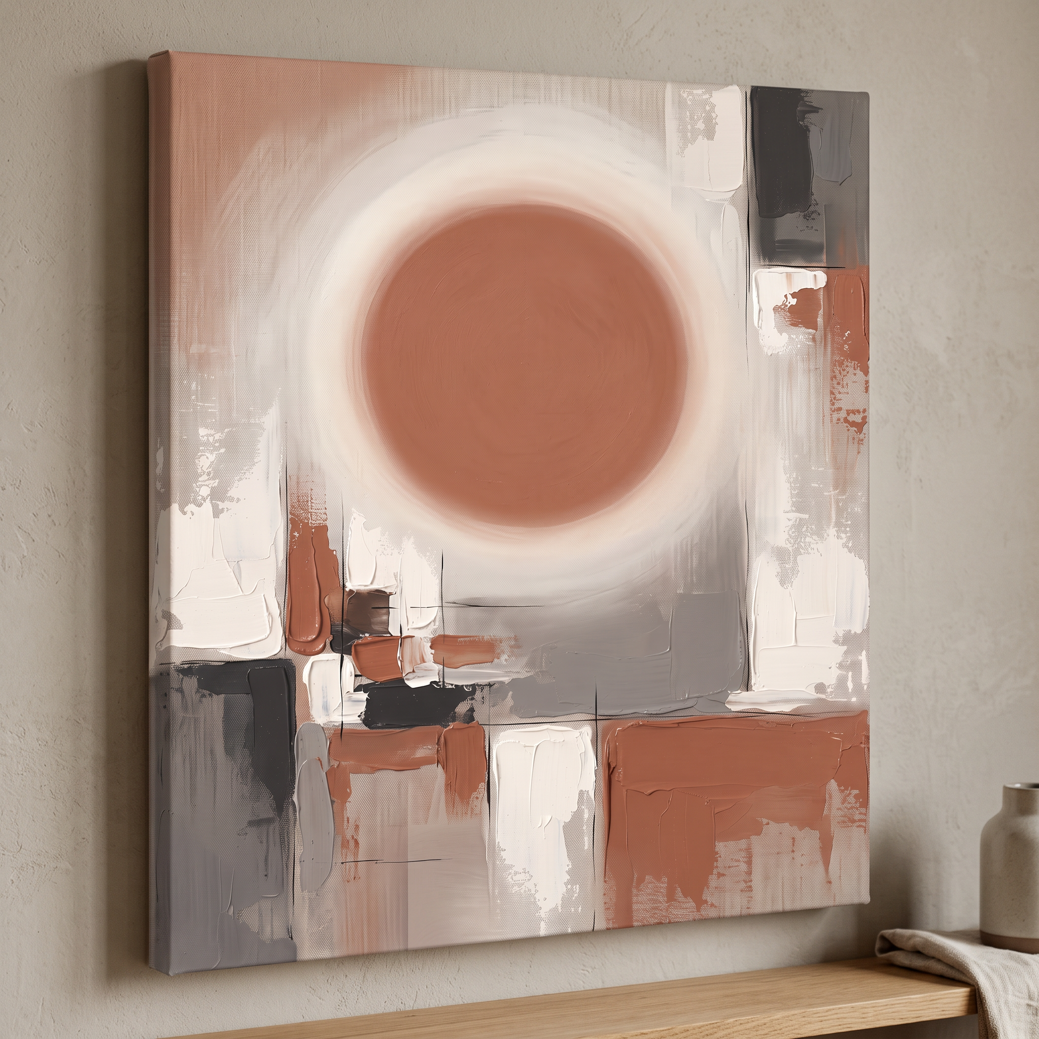 Minimal Sun Circle Wall Art, Scandinavian Abstract Canvas, Warm Neutral Living Room Decor, Gift