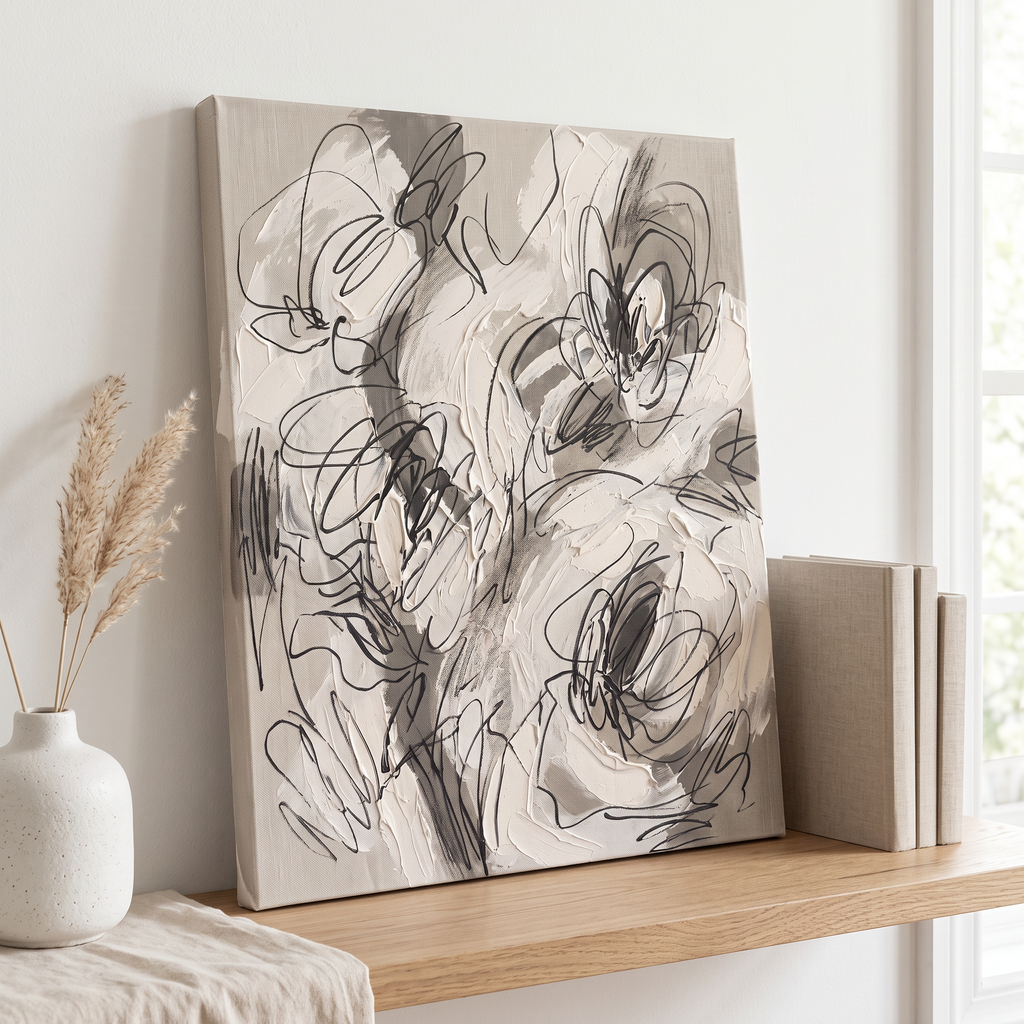 Organic Hand Drawing Minimalist Wall Art, One Line Abstract Canvas, Scandinavian Decor, Gift