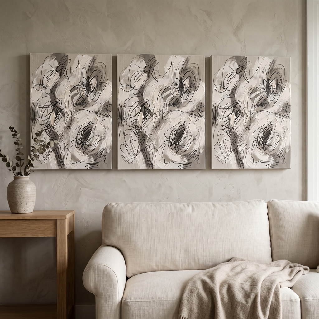 Organic Hand Drawing Minimalist Wall Art, One Line Abstract Canvas, Scandinavian Decor, Gift