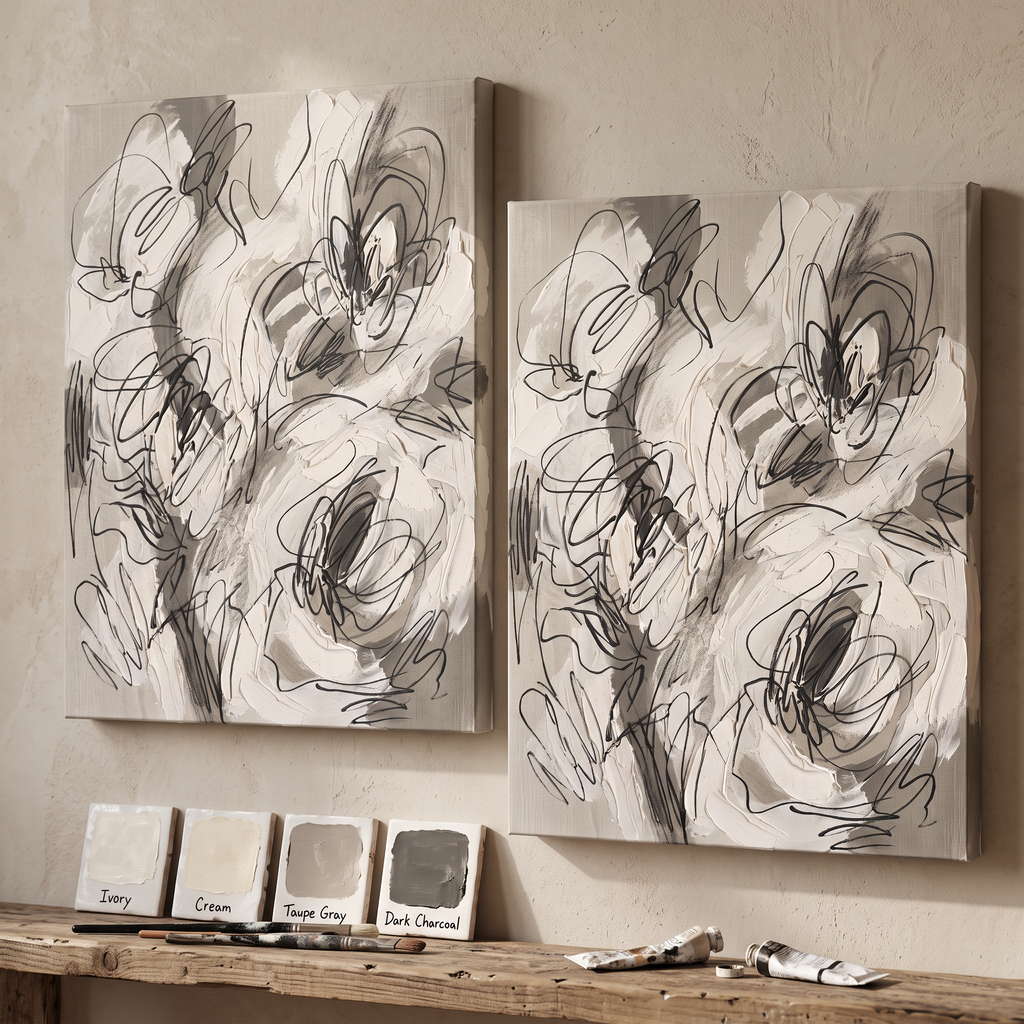 Organic Hand Drawing Minimalist Wall Art, One Line Abstract Canvas, Scandinavian Decor, Gift