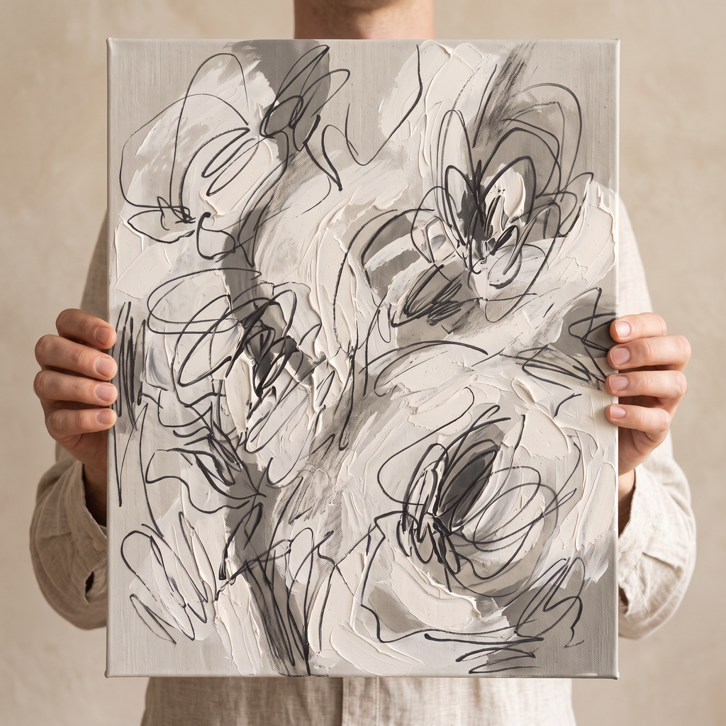 Organic Hand Drawing Minimalist Wall Art, One Line Abstract Canvas, Scandinavian Decor, Gift