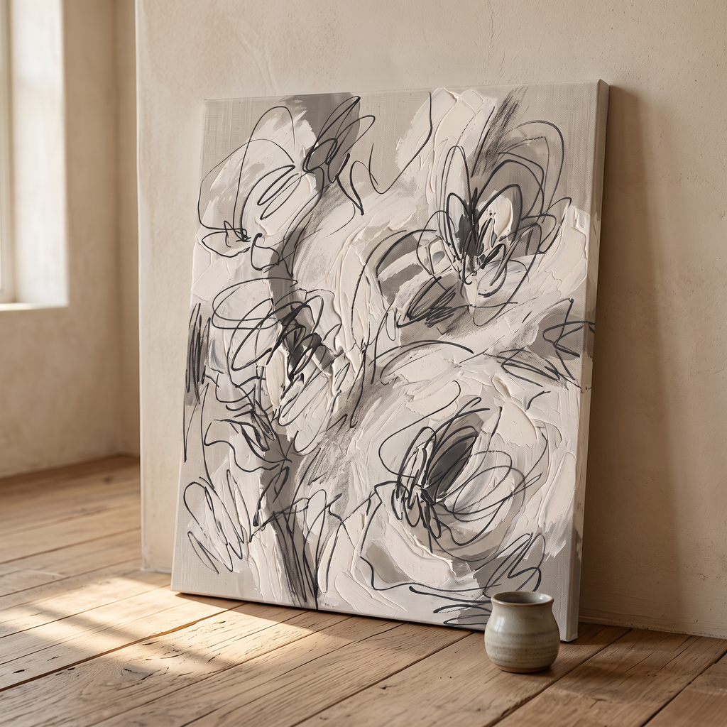 Organic Hand Drawing Minimalist Wall Art, One Line Abstract Canvas, Scandinavian Decor, Gift