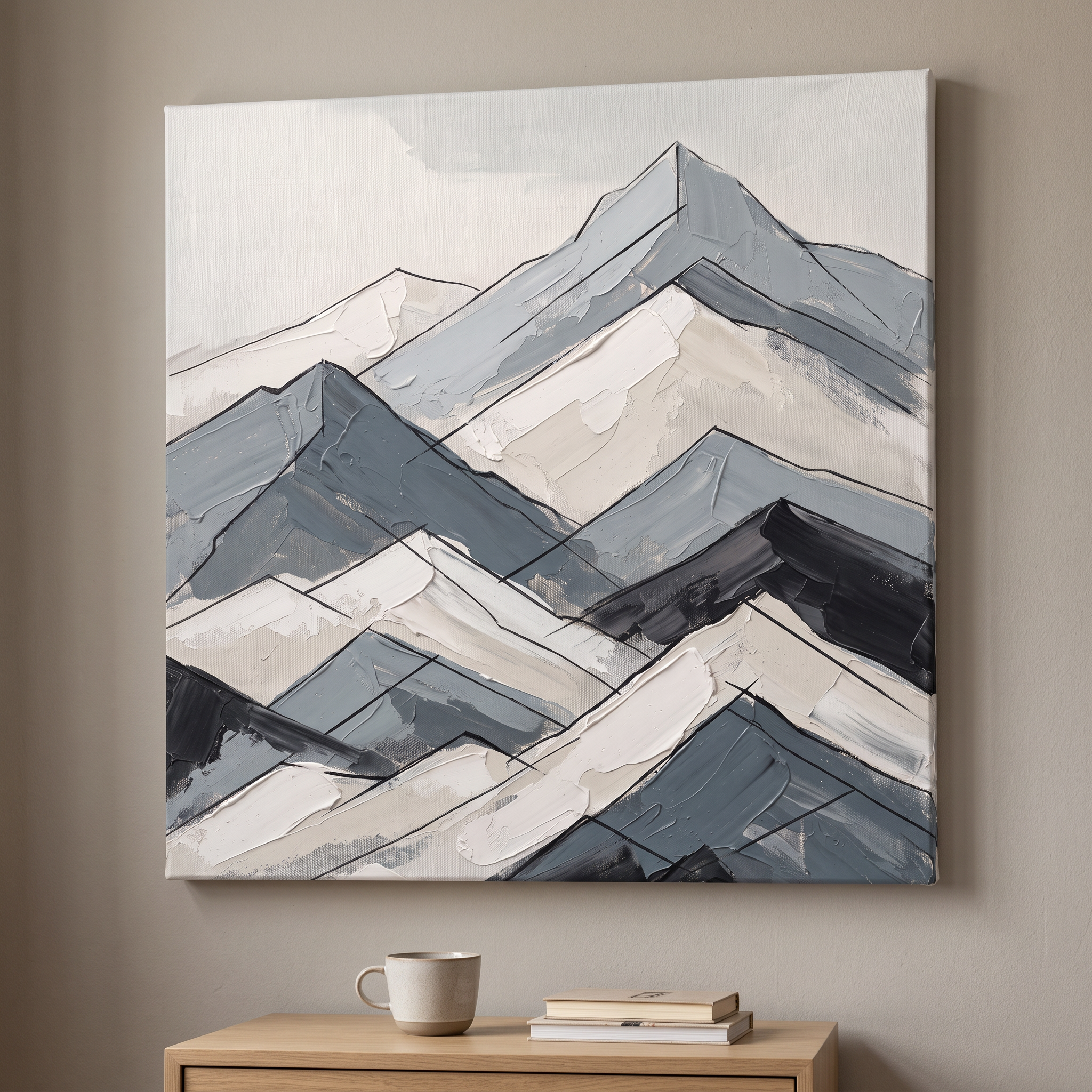 Nordic Landscape Line Minimalist Wall Art, Scandinavian Mountain Print, Calm Living Room Decor, Gift