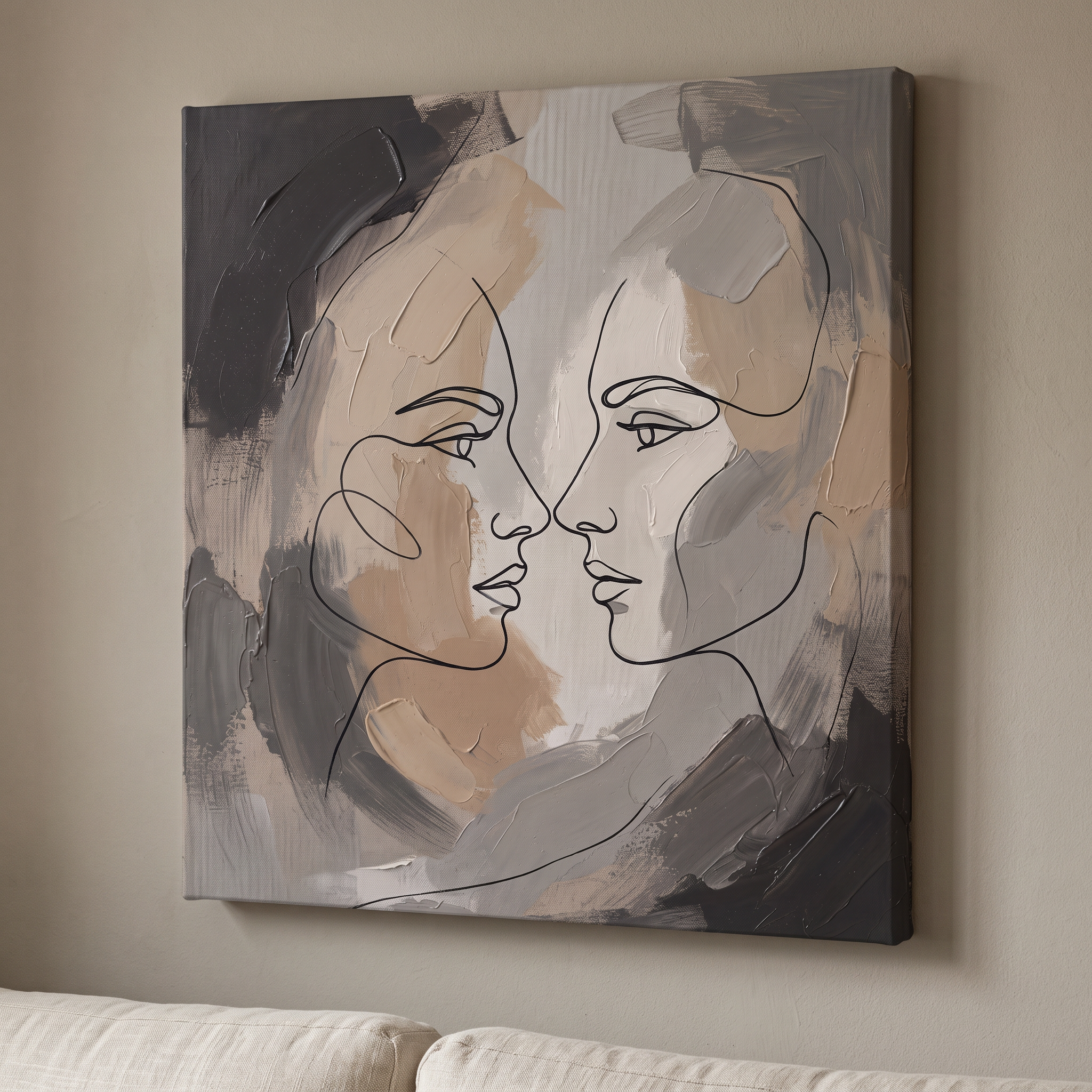 Two Faces in Profile couple line art - BloomWorld wall art print
