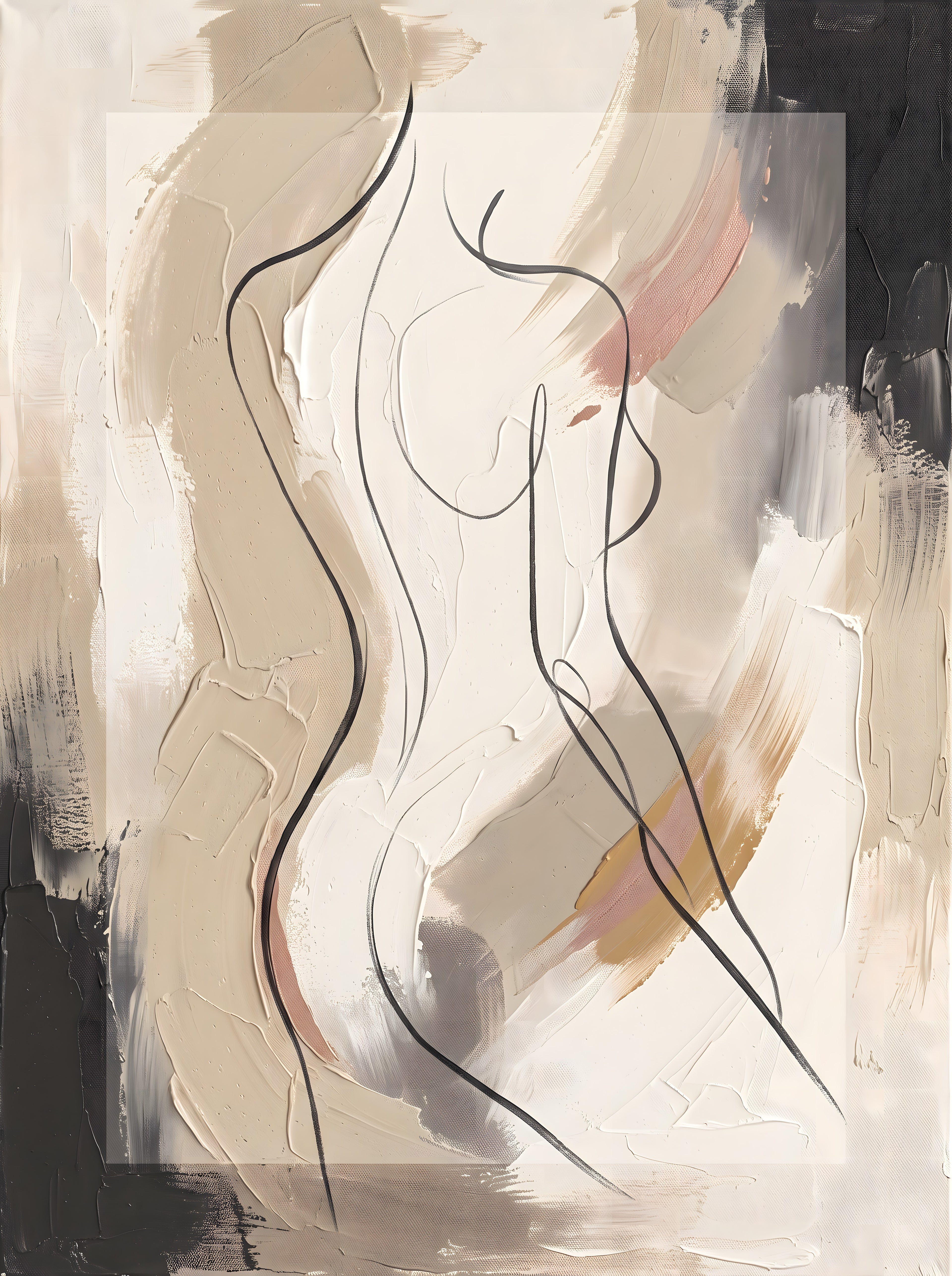 Female Figure Line Art Minimalist Canvas, Woman Body Print, Elegant Wall Decor, Gift