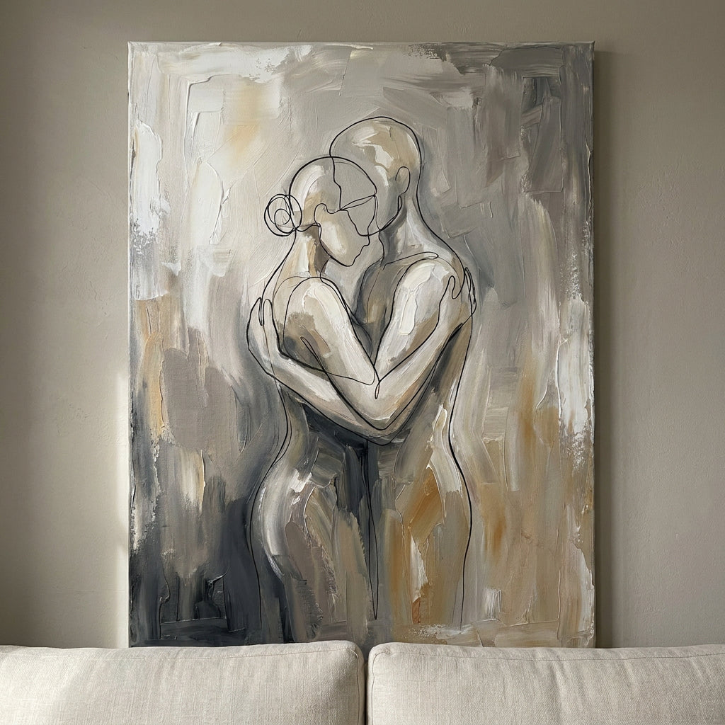 Couple One Line Embrace couple line art - BloomWorld wall art print