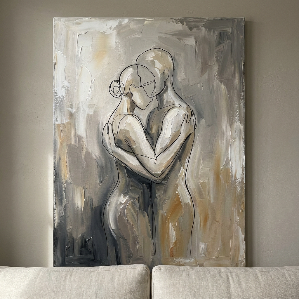 Couple One Line Embrace couple line art - BloomWorld wall art print