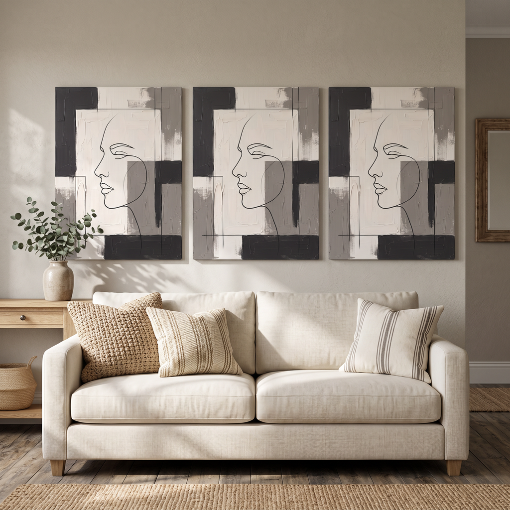 Single Line Figure Study Canvas — canvas wall art, large wall art, canvas wall art shown on a wall in a styled interior, view C3 (minimalist line art) | BloomWo