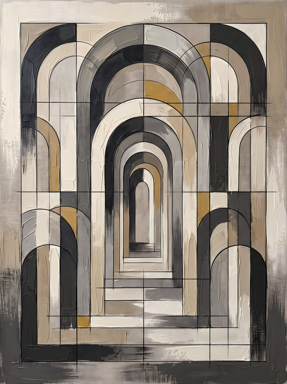 Monochrome Arch Forms Canvas — abstract, canvas wall art, full artwork view, minimalist line art canvas wall art print | BloomWorld Art