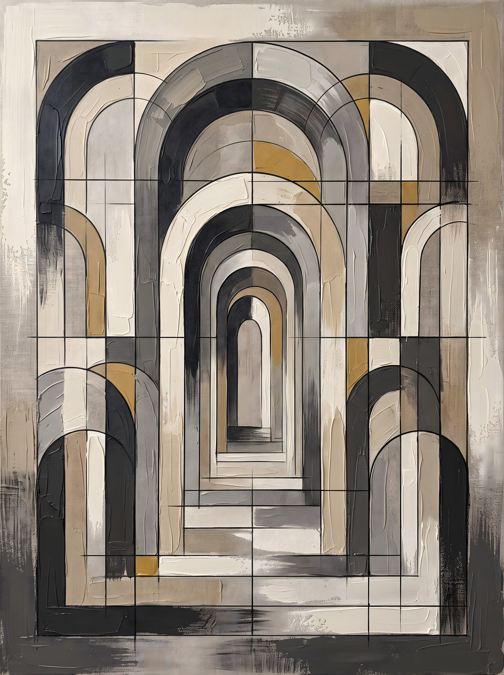 Monochrome Arch Forms Canvas — abstract, canvas wall art, full artwork view, minimalist line art canvas wall art print | BloomWorld Art