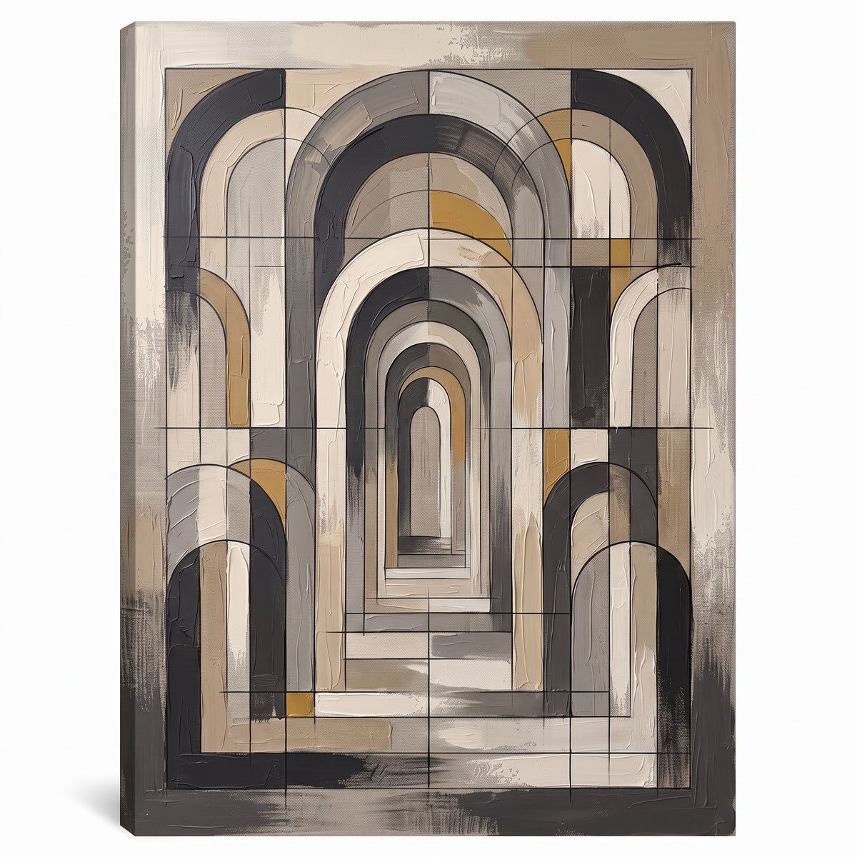 Monochrome Arch Forms Canvas — abstract, canvas wall art, canvas wall art shown on a wall in a styled interior, view C1 (minimalist line art) | BloomWorld Art