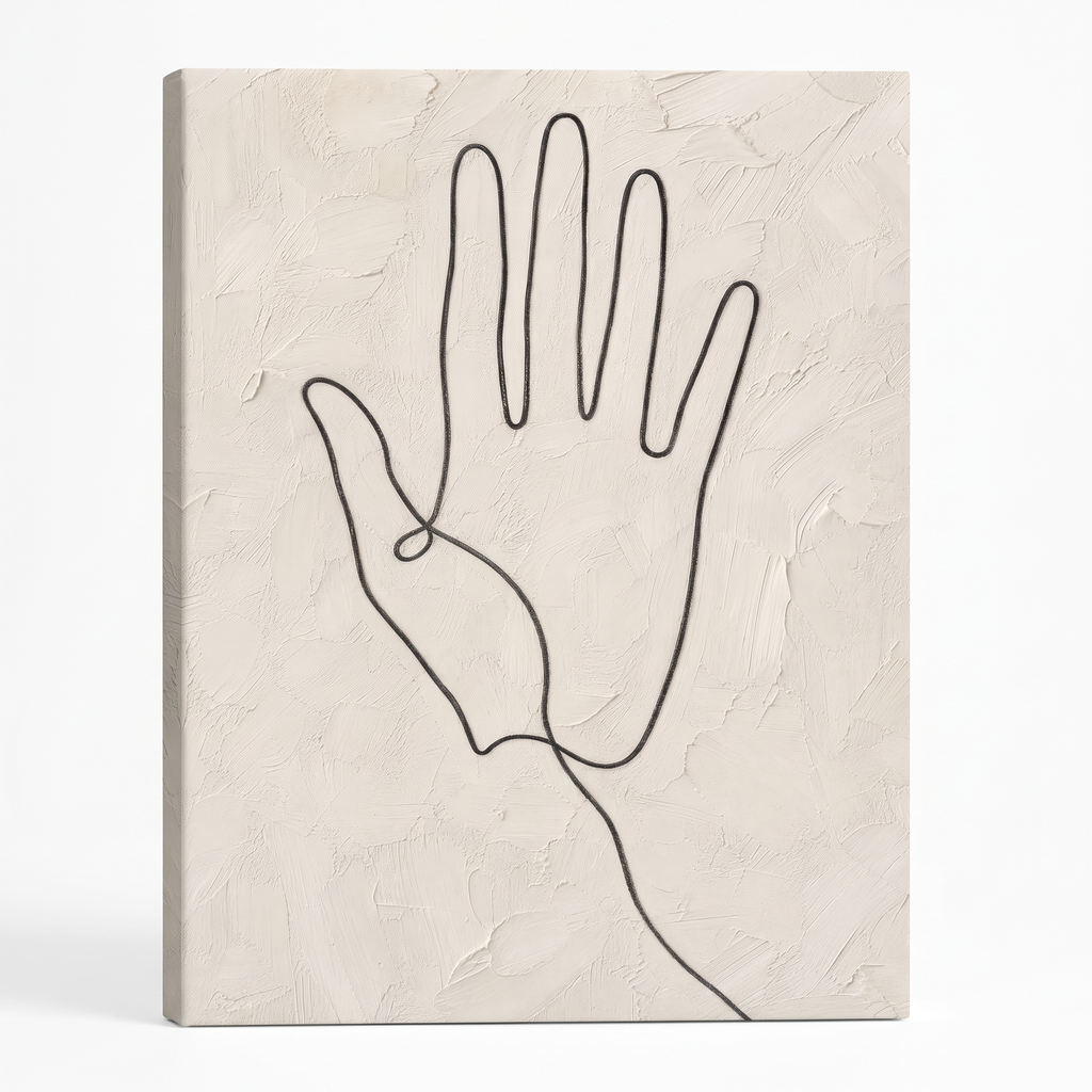 Hand Line Art Minimalist Canvas — abstract line art, bedroom decor, canvas wall art shown on a wall in a styled interior, view C1 (minimalist line art) | BloomW