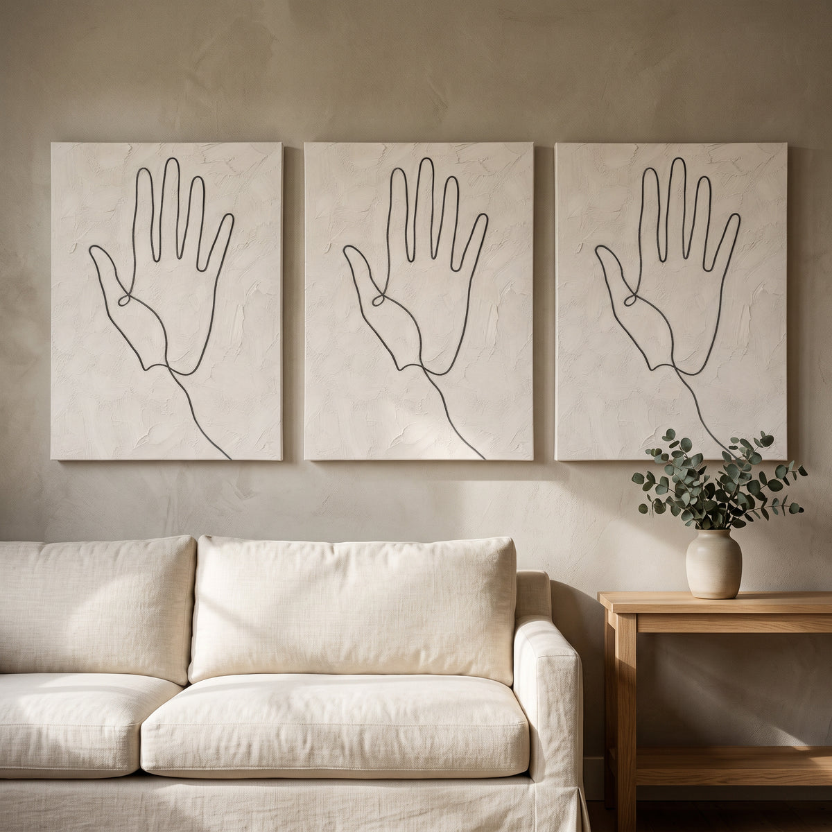 Hand Line Art Minimalist Canvas — abstract line art, bedroom decor, canvas wall art shown on a wall in a styled interior, view C3 (minimalist line art) | BloomW