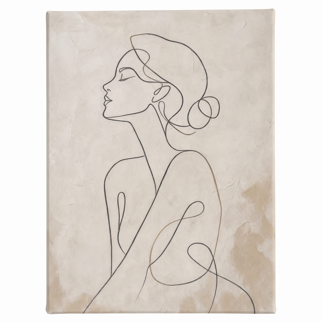 Half Figure Line Art Minimalist Canvas — abstract line art, bedroom decor, canvas wall art shown on a wall in a styled interior, view C1 (minimalist line art) |