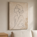 Half Figure Line Art Minimalist Canvas — abstract line art, bedroom decor, canvas wall art shown on a wall in a styled interior, view C8 (minimalist line art) |