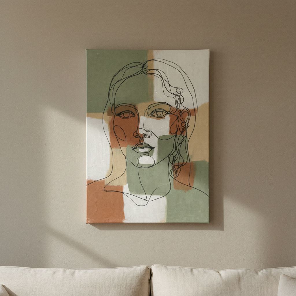 Abstract Face Line Art Variant 3 abstract face line art 微调构图 - BloomWorld wall art print
