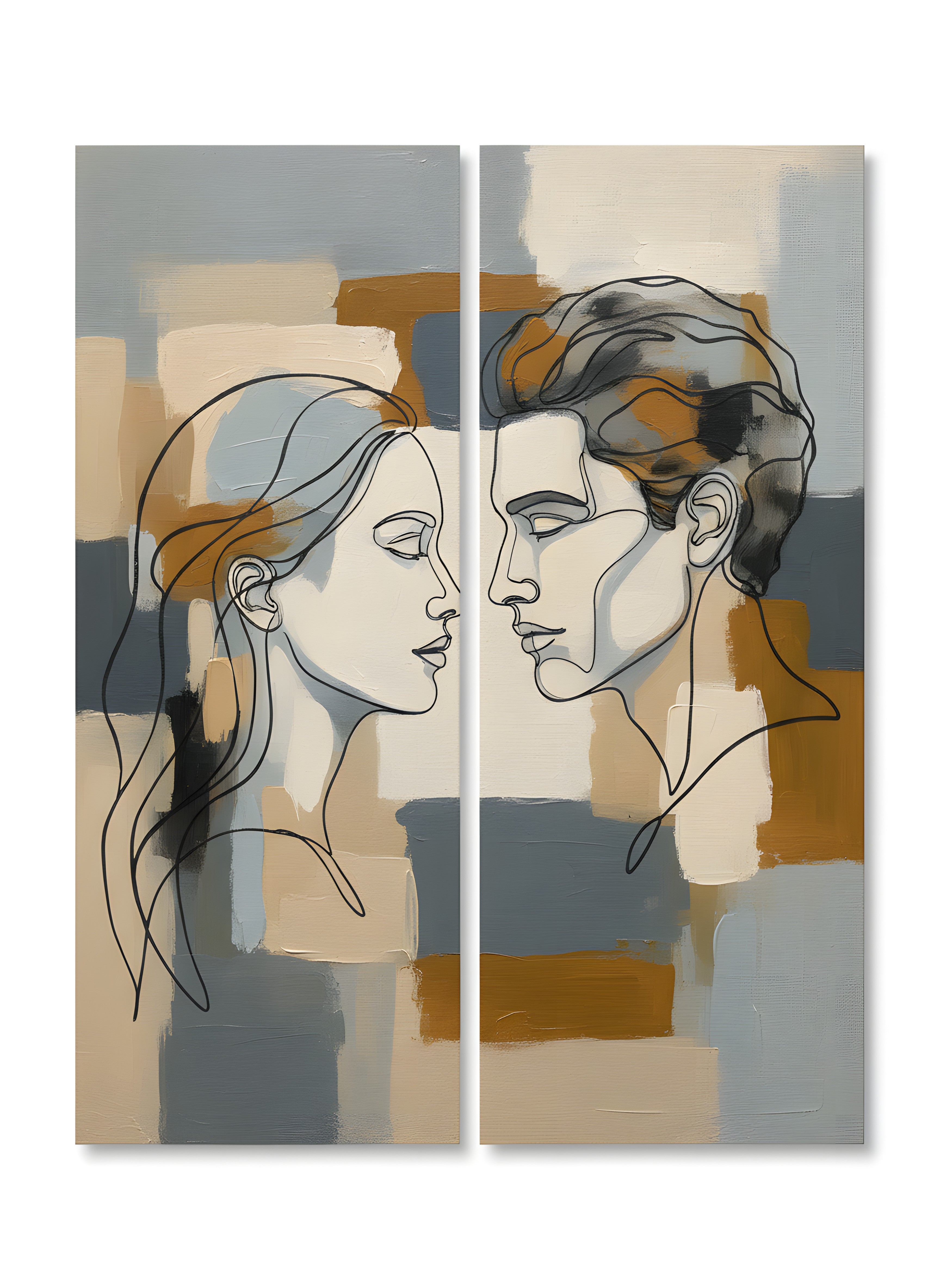 Abstract Face Line Art Set of 2 Canvas Wall Art, Gallery Wrap, Living Room Decor